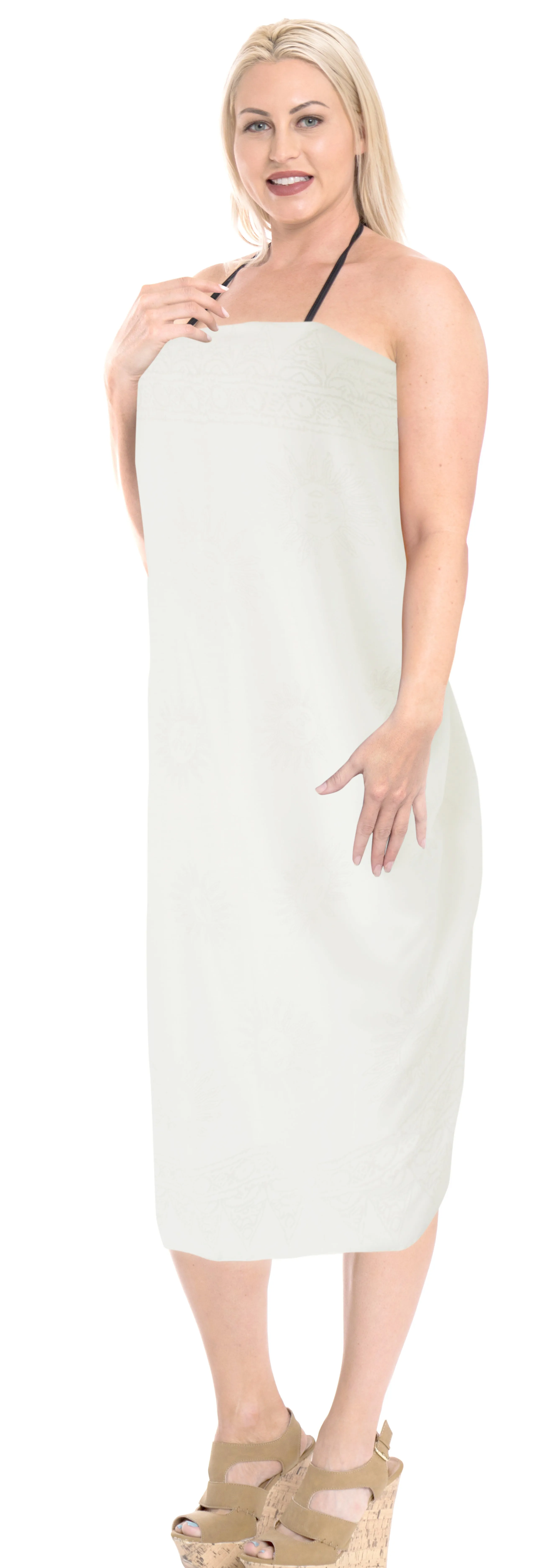 La Leela Women's Hawaiian Bikini Beach Wrap Sheer Sarong Swimming Bathing suit Beachwear Swim Dress Pareo Cover up Long 78"X42"  Beige 906860