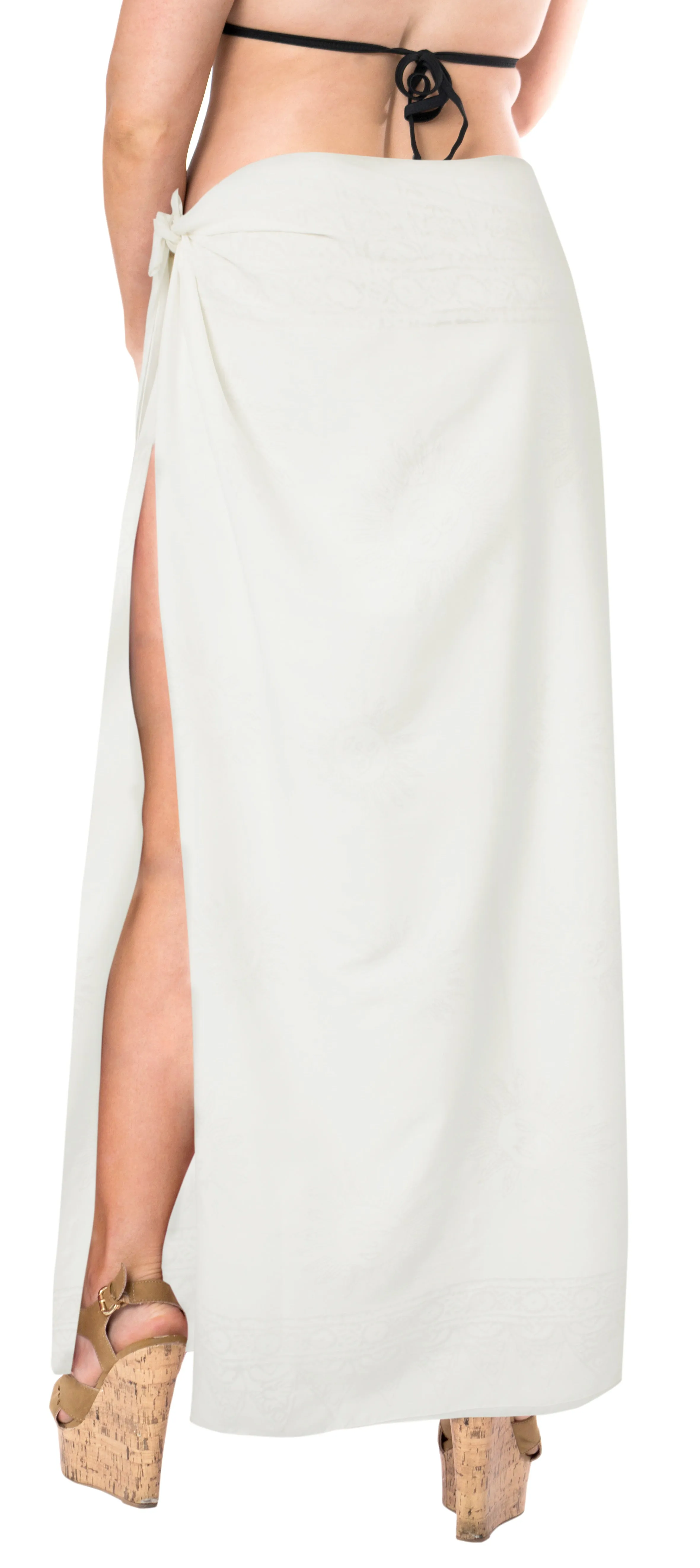 La Leela Women's Hawaiian Bikini Beach Wrap Sheer Sarong Swimming Bathing suit Beachwear Swim Dress Pareo Cover up Long 78"X42"  Beige 906860