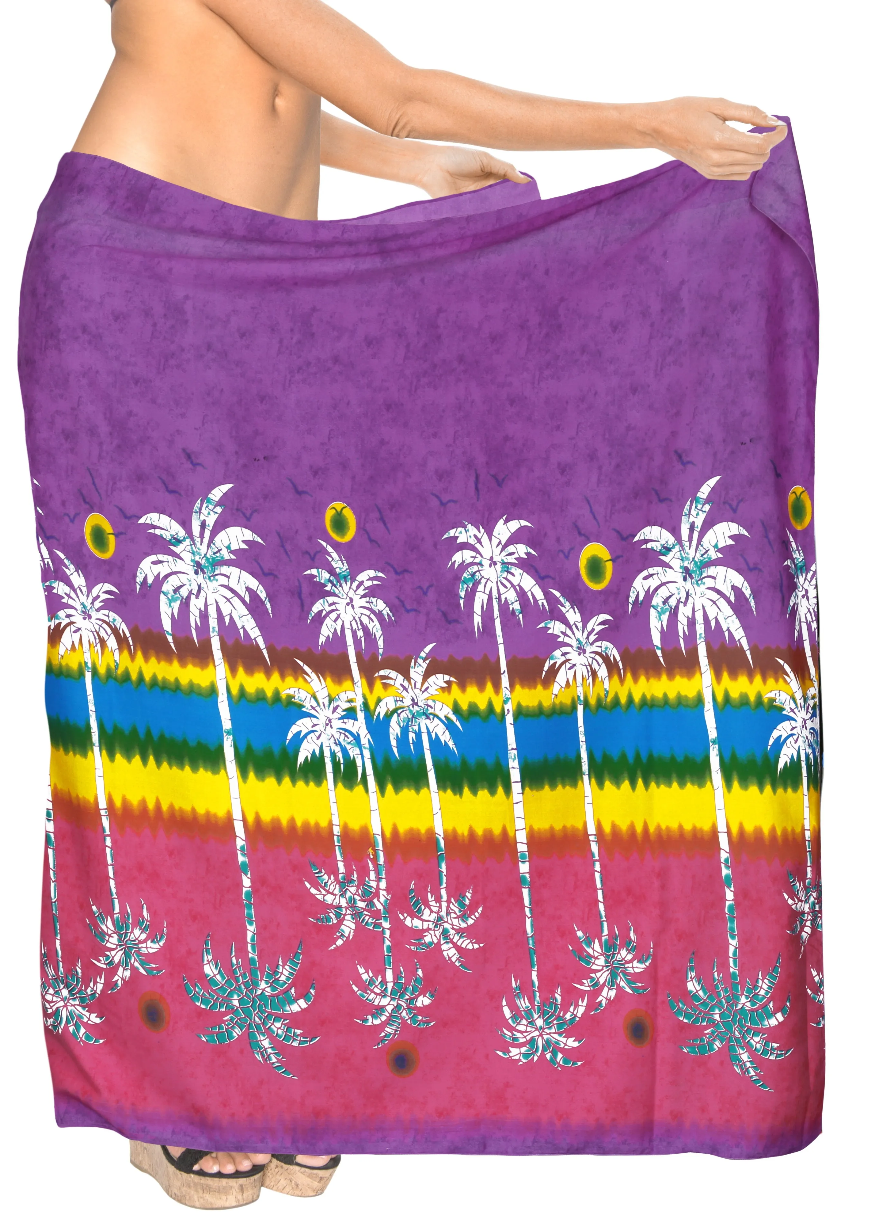 La Leela Women's Hawaiian Bikini Beach Wrap Sheer Sarong Swimming Bathing suit Beachwear Swim Dress Pareo Cover up Long 78"X42"  Purple 911614