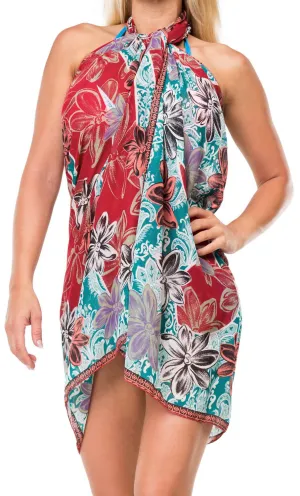 La Leela Women's Hawaiian Bikini Beach Wrap Sheer Sarong Swimming Bathing suit Beachwear Swim Dress Pareo Cover up Long 78"X42"  Red 128381