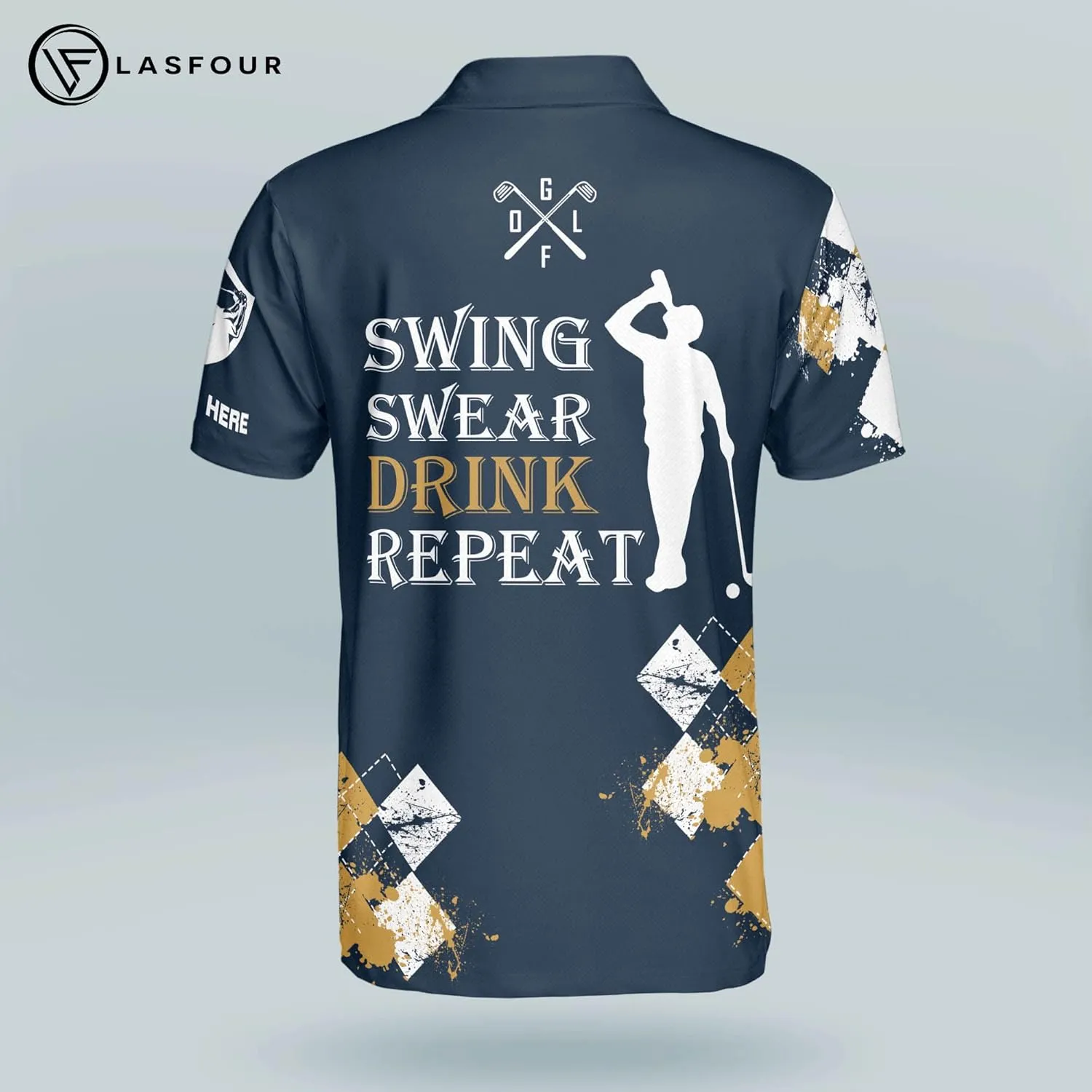 LASFOUR Personalized 3D Funny Golf Polo Shirts for Men, Men's Golf Shirts Short Sleeve Polo Dry Fit, America Golf Polos