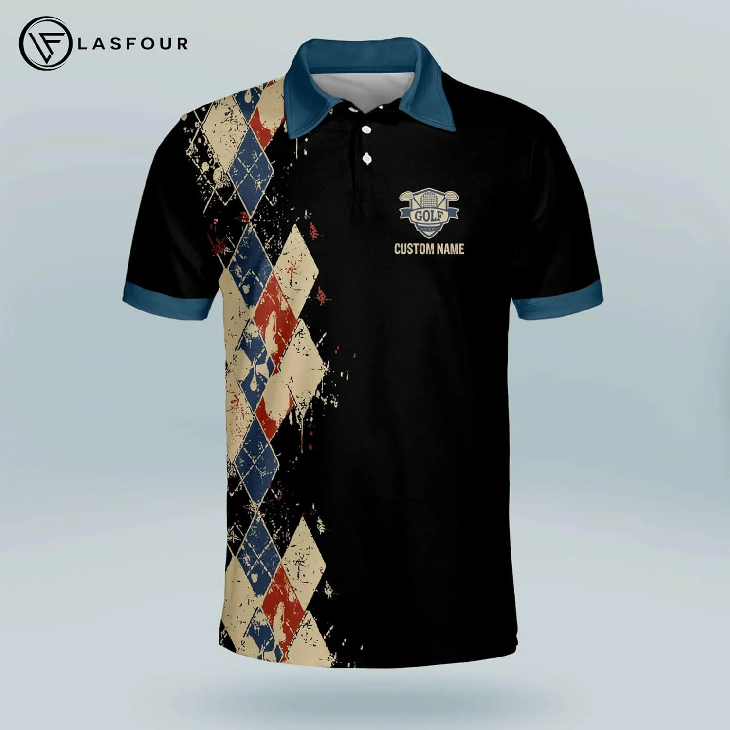 LASFOUR Personalized 3D Funny Golf Polo Shirts for Men, Men's Golf Shirts Short Sleeve Polo Dry Fit, America Golf Polos