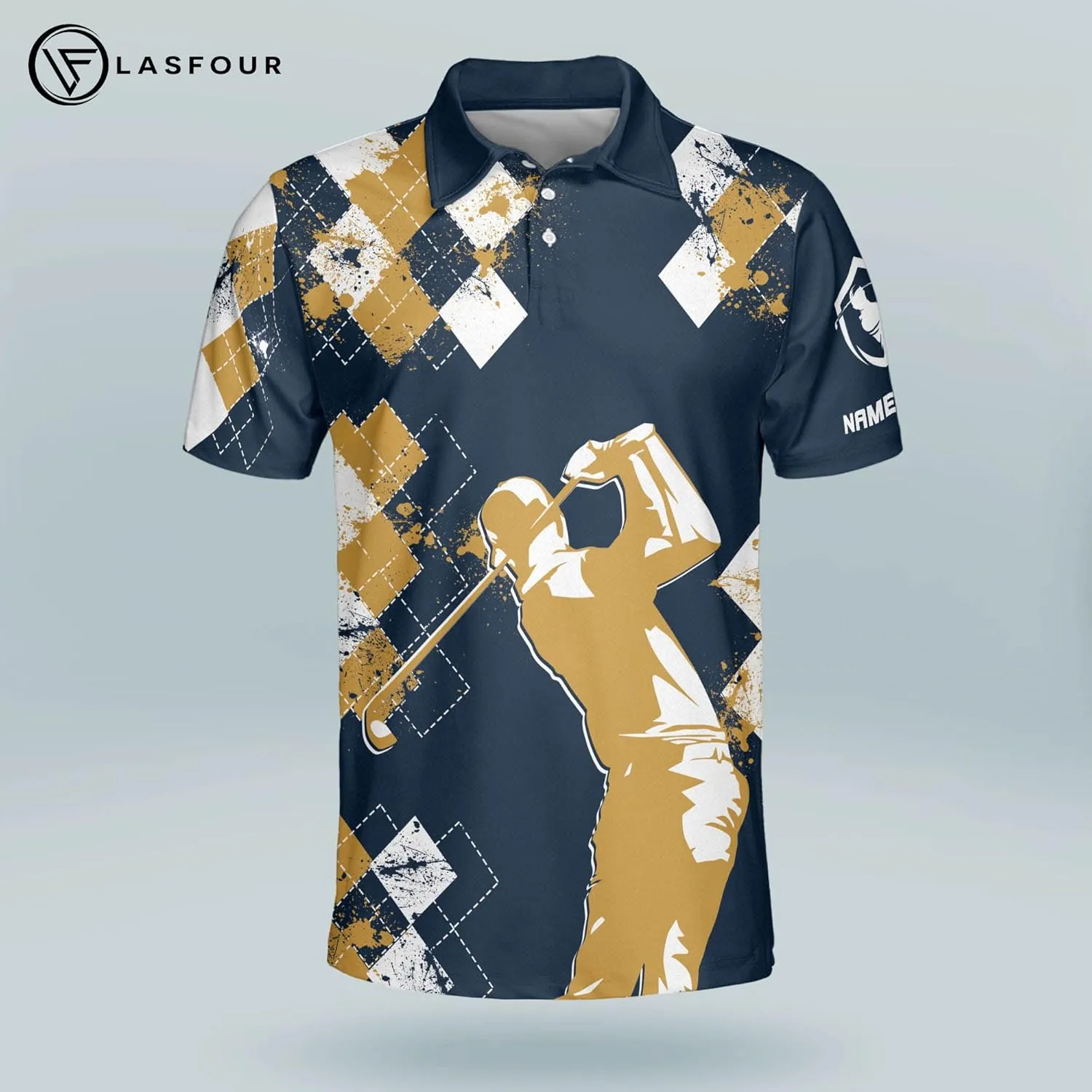 LASFOUR Personalized 3D Funny Golf Polo Shirts for Men, Men's Golf Shirts Short Sleeve Polo Dry Fit, America Golf Polos