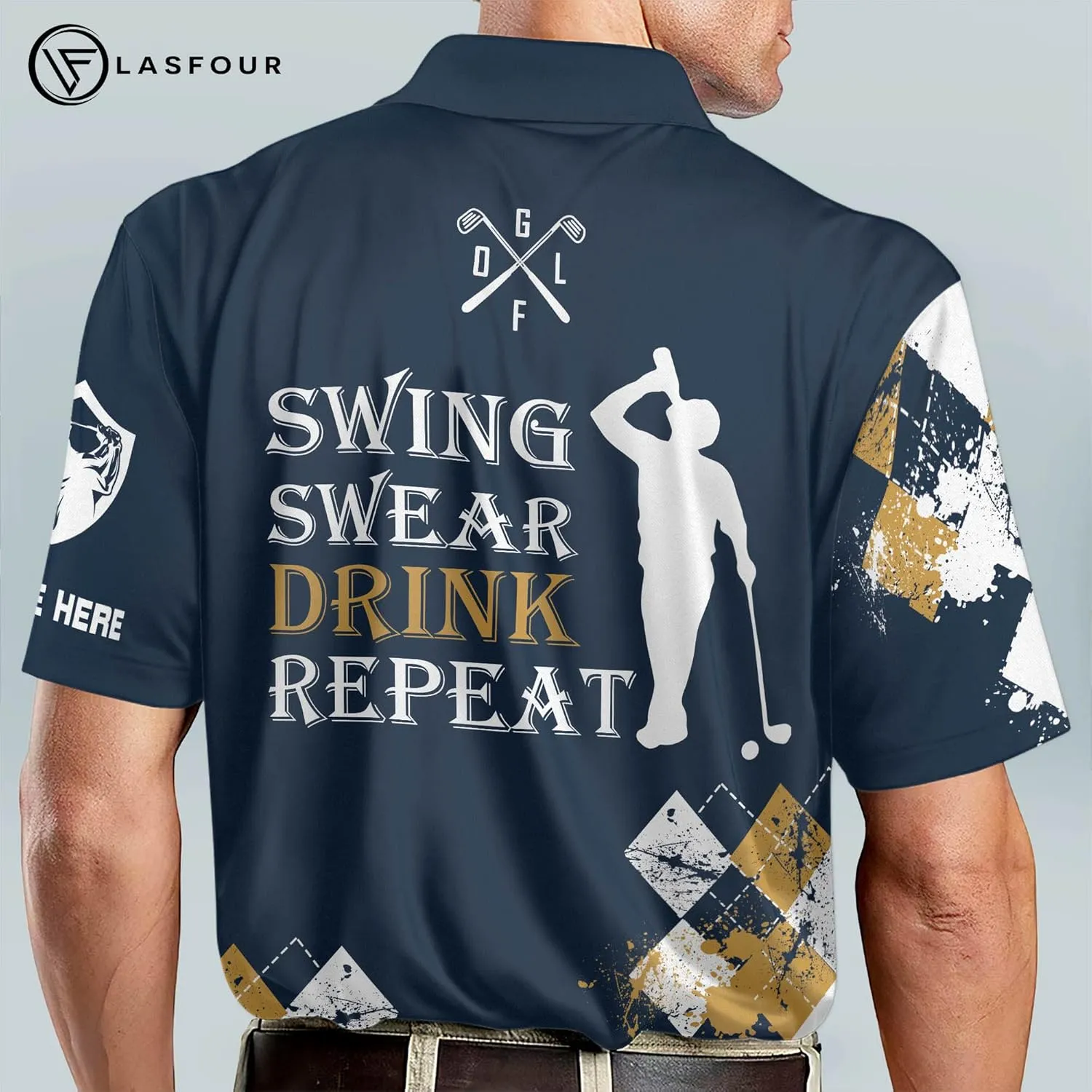 LASFOUR Personalized 3D Funny Golf Polo Shirts for Men, Men's Golf Shirts Short Sleeve Polo Dry Fit, America Golf Polos