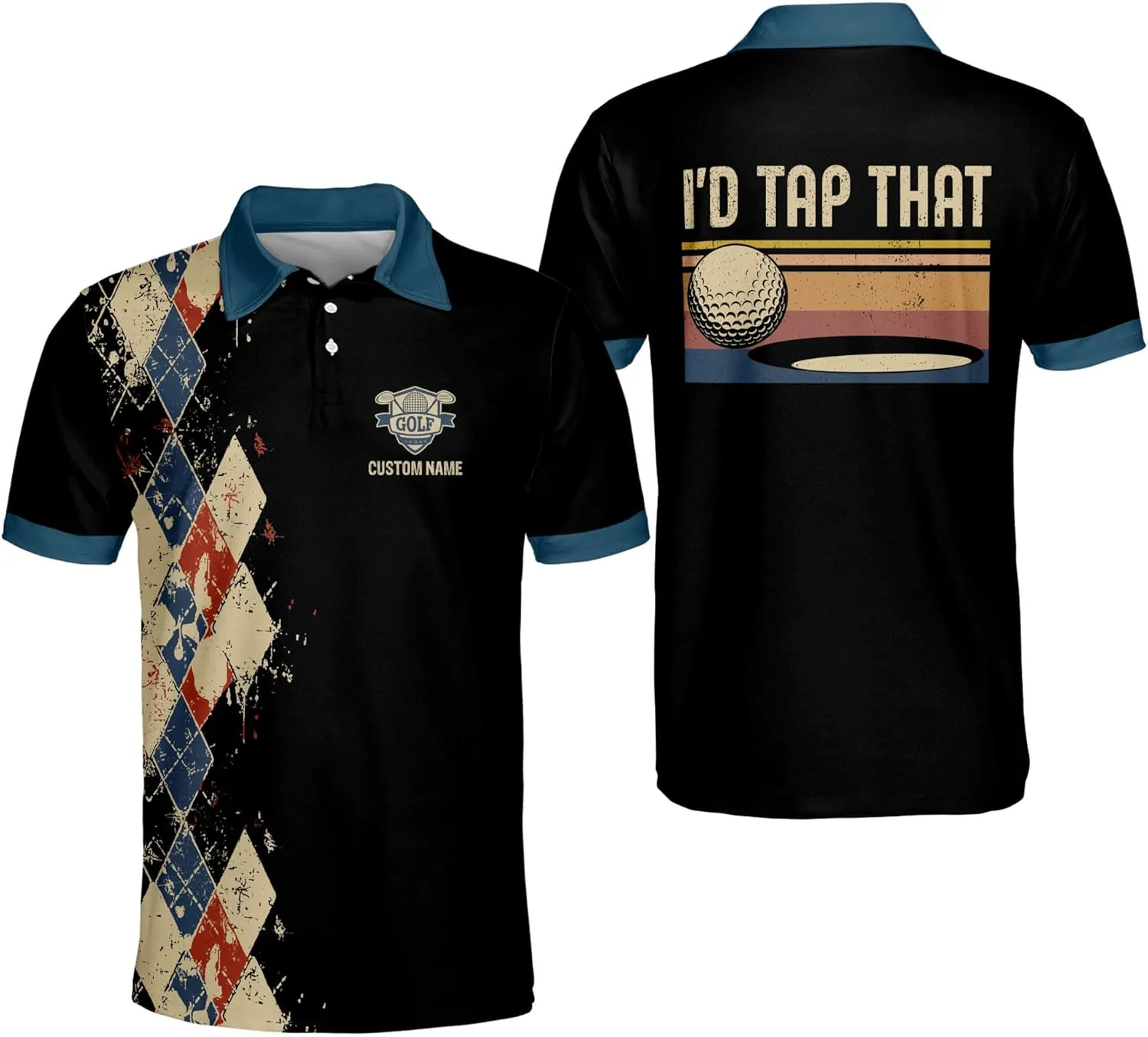 LASFOUR Personalized 3D Funny Golf Polo Shirts for Men, Men's Golf Shirts Short Sleeve Polo Dry Fit, America Golf Polos
