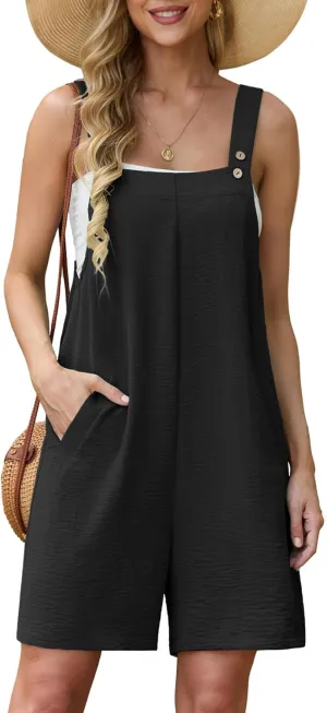 Lepunuo Rompers for Women Summer Boho Loose Fit Sleeveless Short Jumpsuits Overalls Vacation Outfits