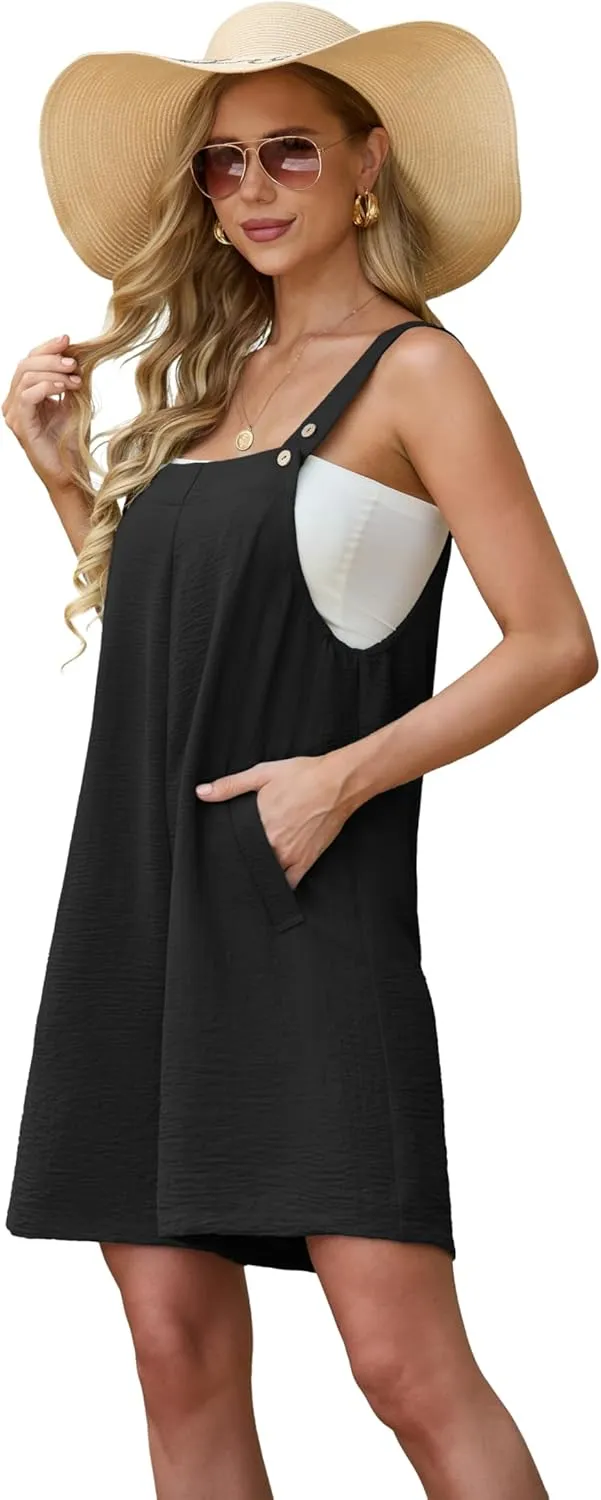 Lepunuo Rompers for Women Summer Boho Loose Fit Sleeveless Short Jumpsuits Overalls Vacation Outfits