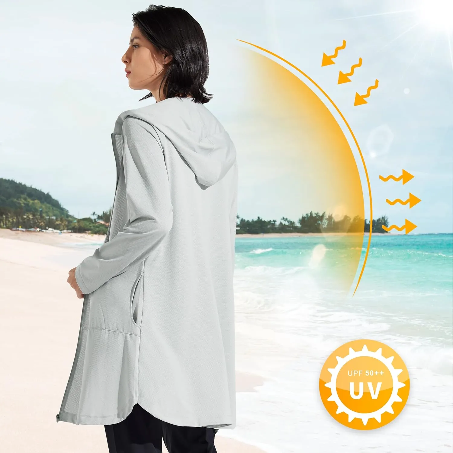 Libin Women's Sun Protection Hoodie Jacket Long Sleeve Swim Beach Cover Up Lightweight Zip Hiking Shirt with Pockets UPF 50 