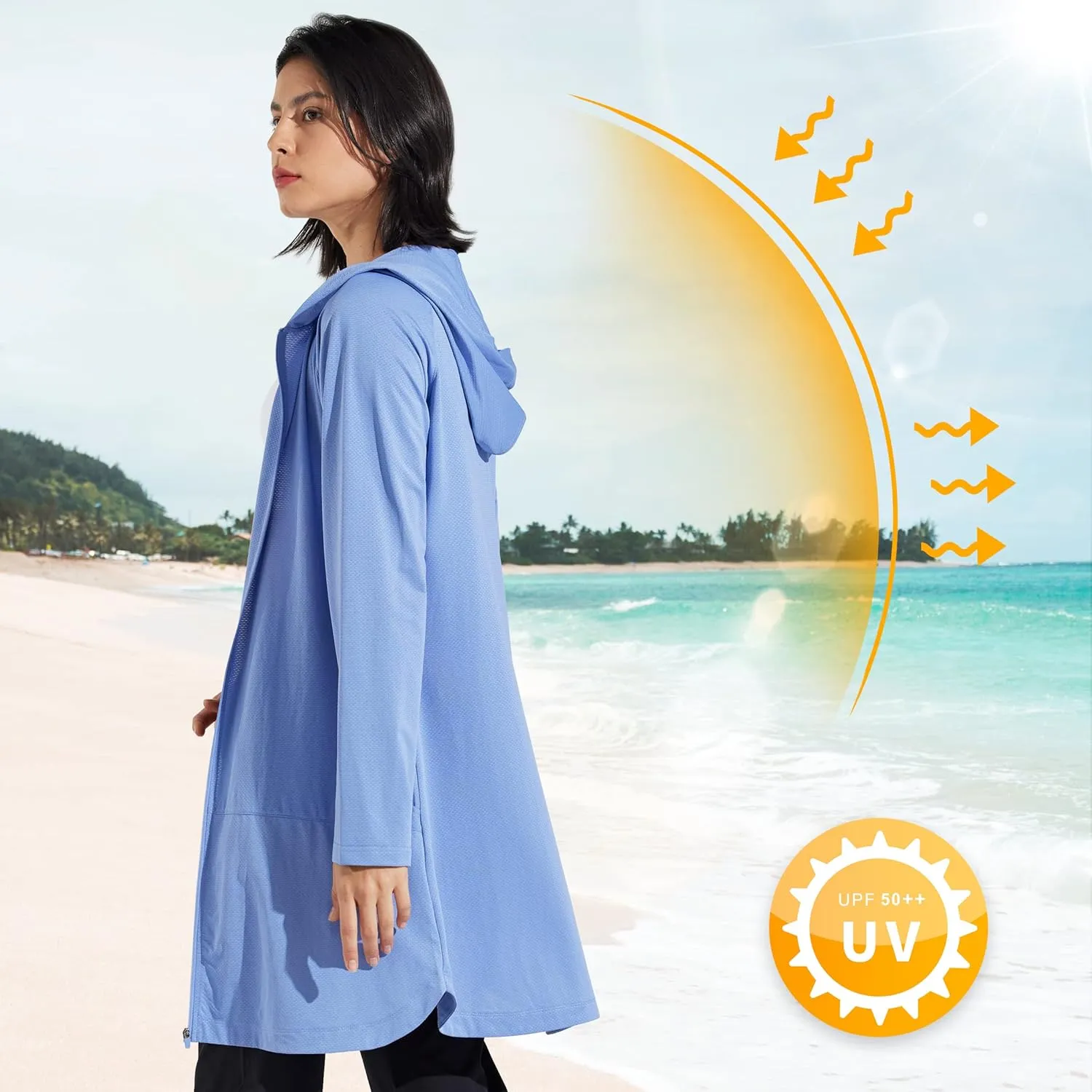 Libin Women's Sun Protection Hoodie Jacket Long Sleeve Swim Beach Cover Up Lightweight Zip Hiking Shirt with Pockets UPF 50 