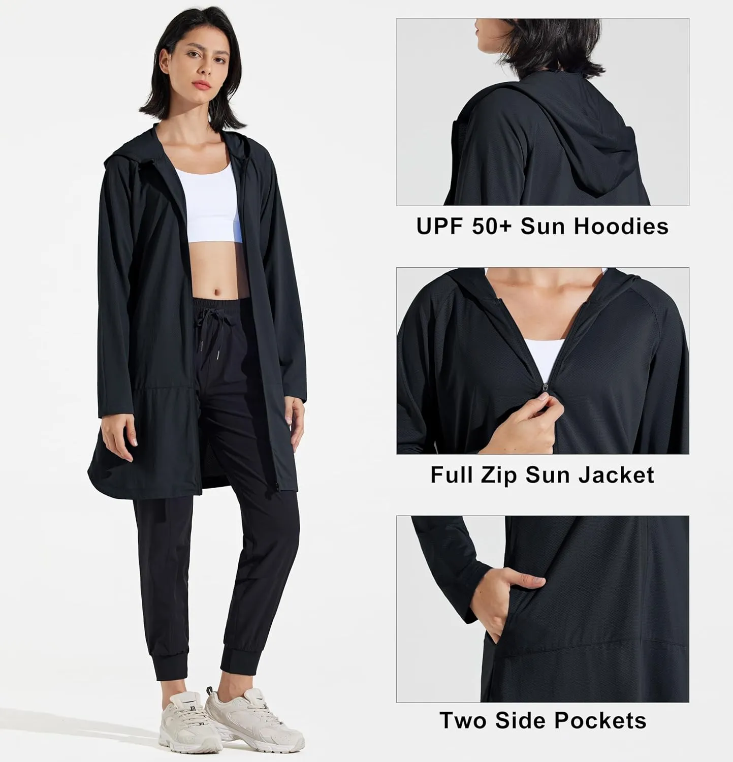 Libin Women's Sun Protection Hoodie Jacket Long Sleeve Swim Beach Cover Up Lightweight Zip Hiking Shirt with Pockets UPF 50 