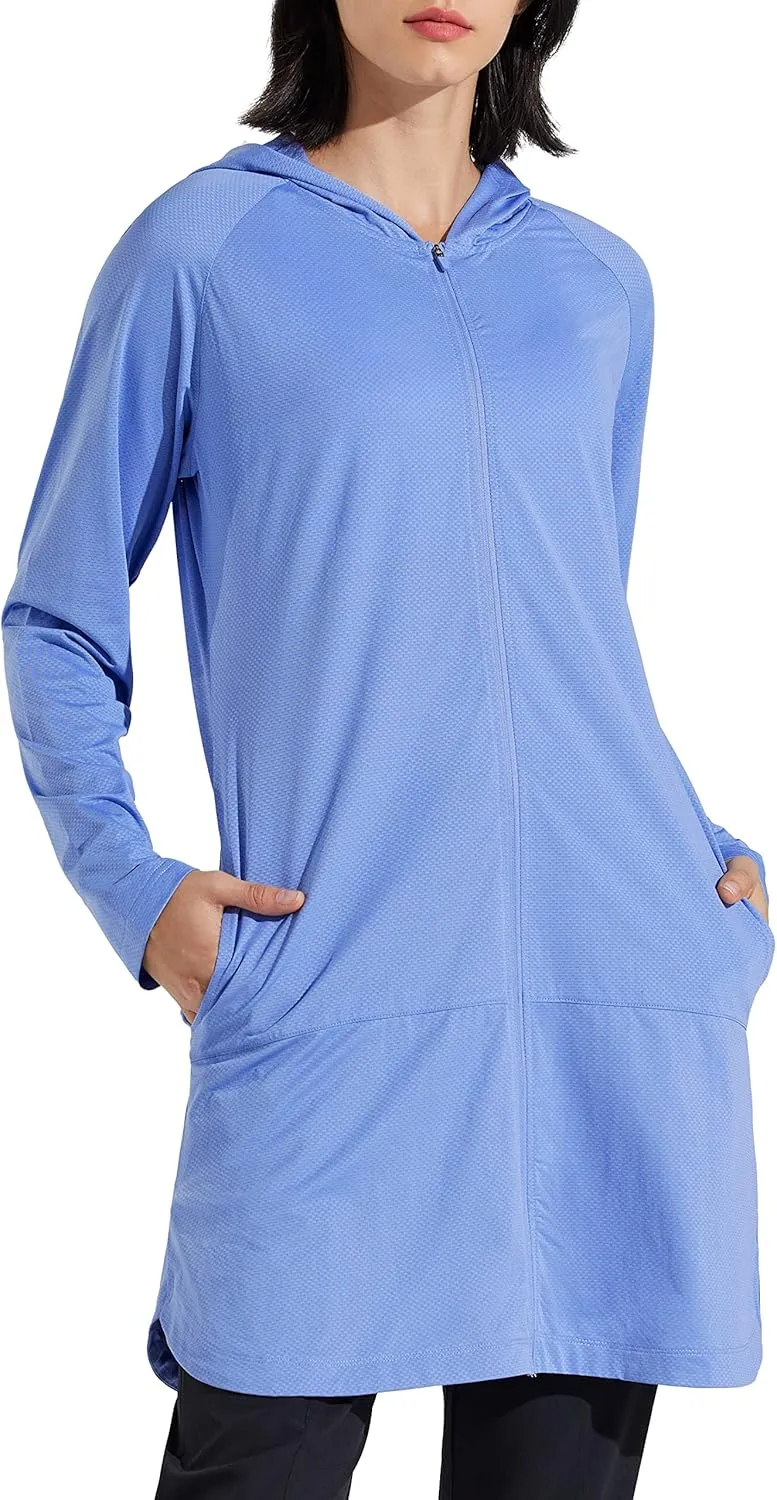 Libin Women's Sun Protection Hoodie Jacket Long Sleeve Swim Beach Cover Up Lightweight Zip Hiking Shirt with Pockets UPF 50 