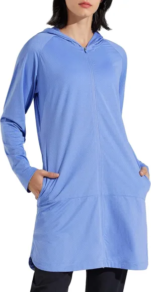 Libin Women's Sun Protection Hoodie Jacket Long Sleeve Swim Beach Cover Up Lightweight Zip Hiking Shirt with Pockets UPF 50 