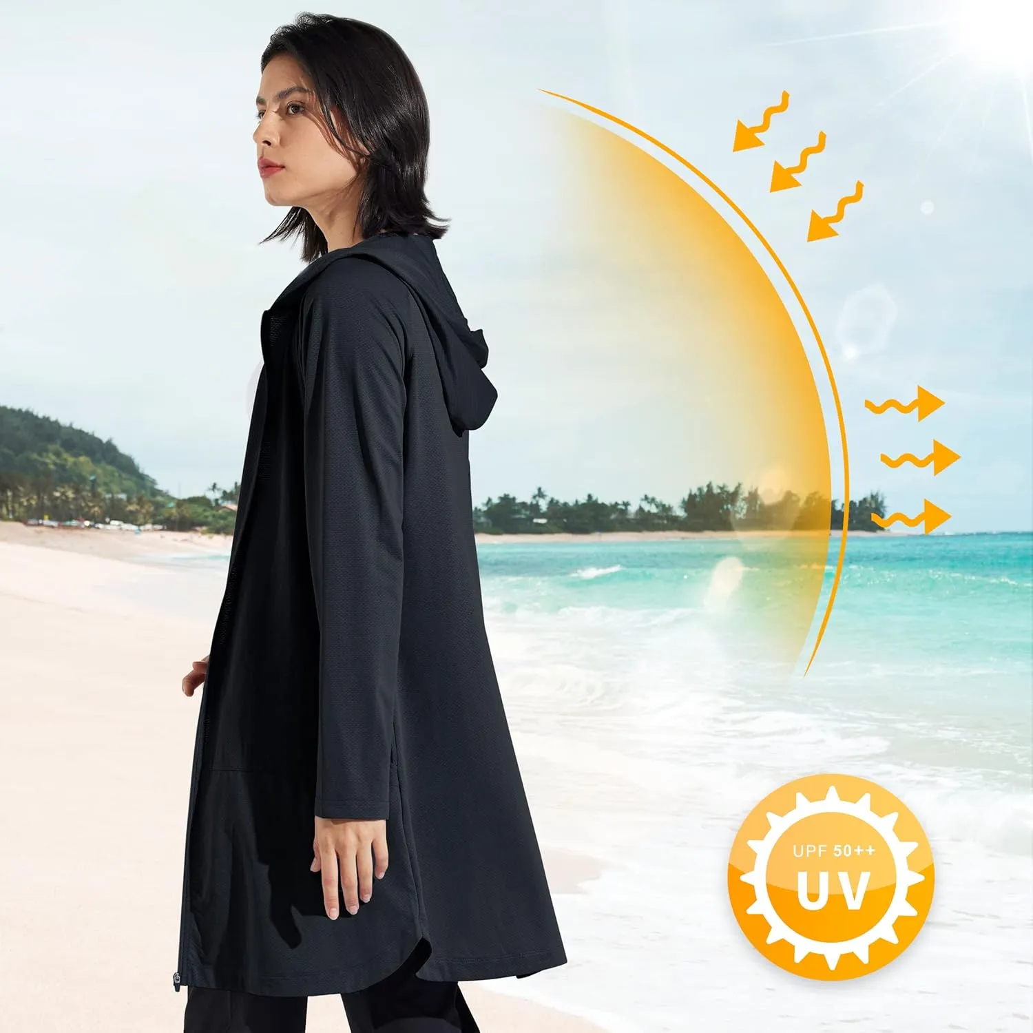 Libin Women's Sun Protection Hoodie Jacket Long Sleeve Swim Beach Cover Up Lightweight Zip Hiking Shirt with Pockets UPF 50 