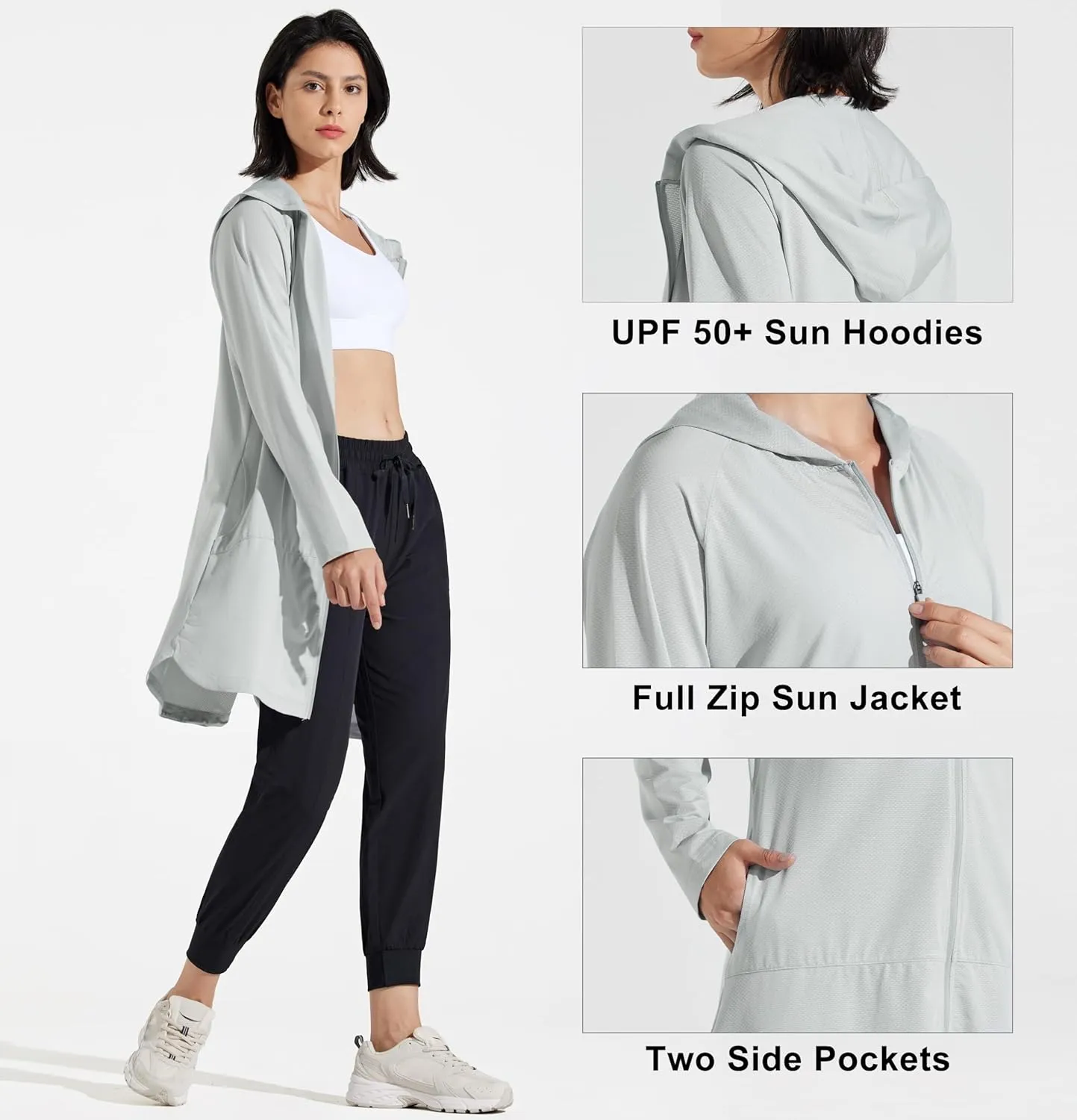 Libin Women's Sun Protection Hoodie Jacket Long Sleeve Swim Beach Cover Up Lightweight Zip Hiking Shirt with Pockets UPF 50 
