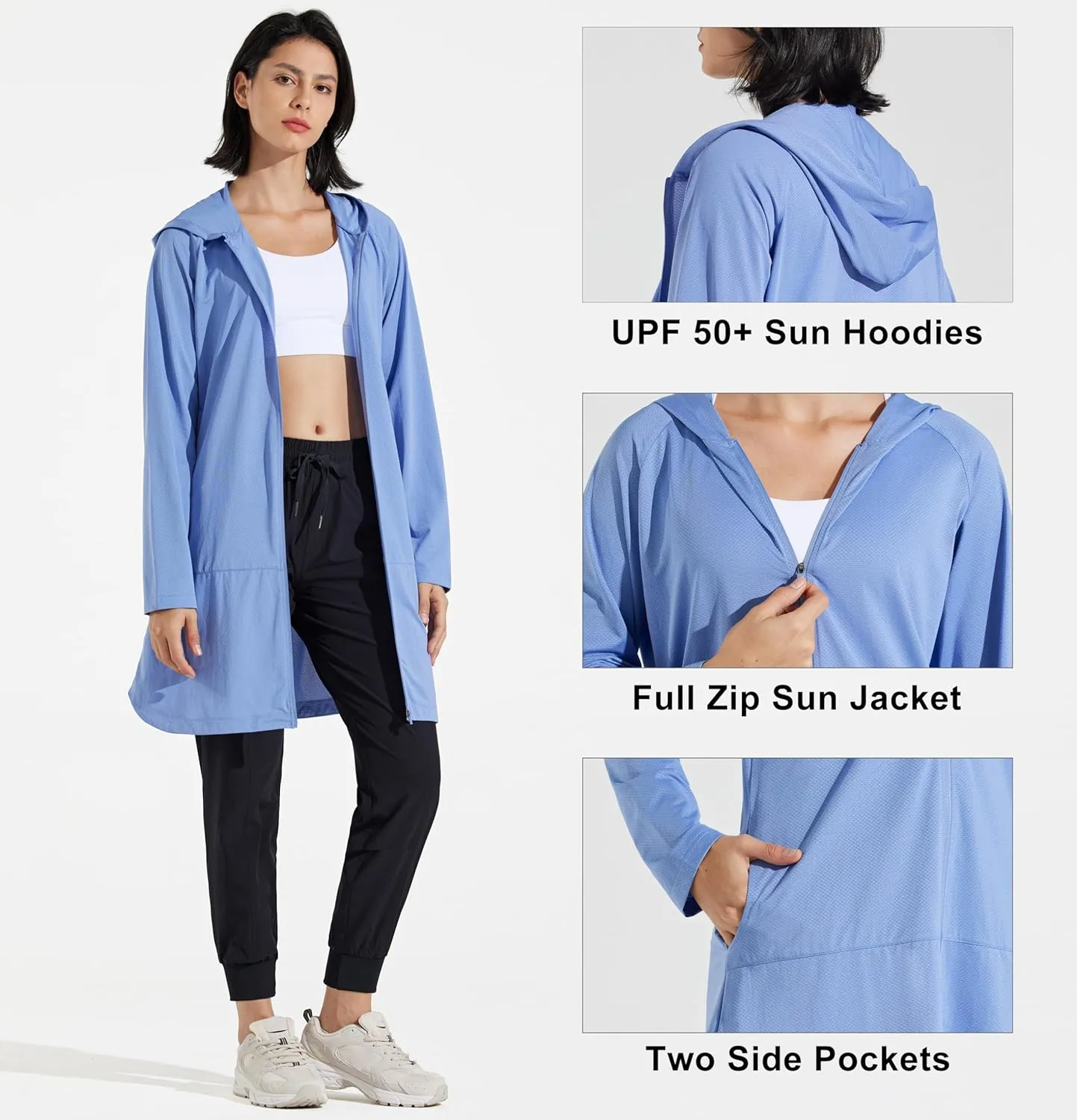 Libin Women's Sun Protection Hoodie Jacket Long Sleeve Swim Beach Cover Up Lightweight Zip Hiking Shirt with Pockets UPF 50 