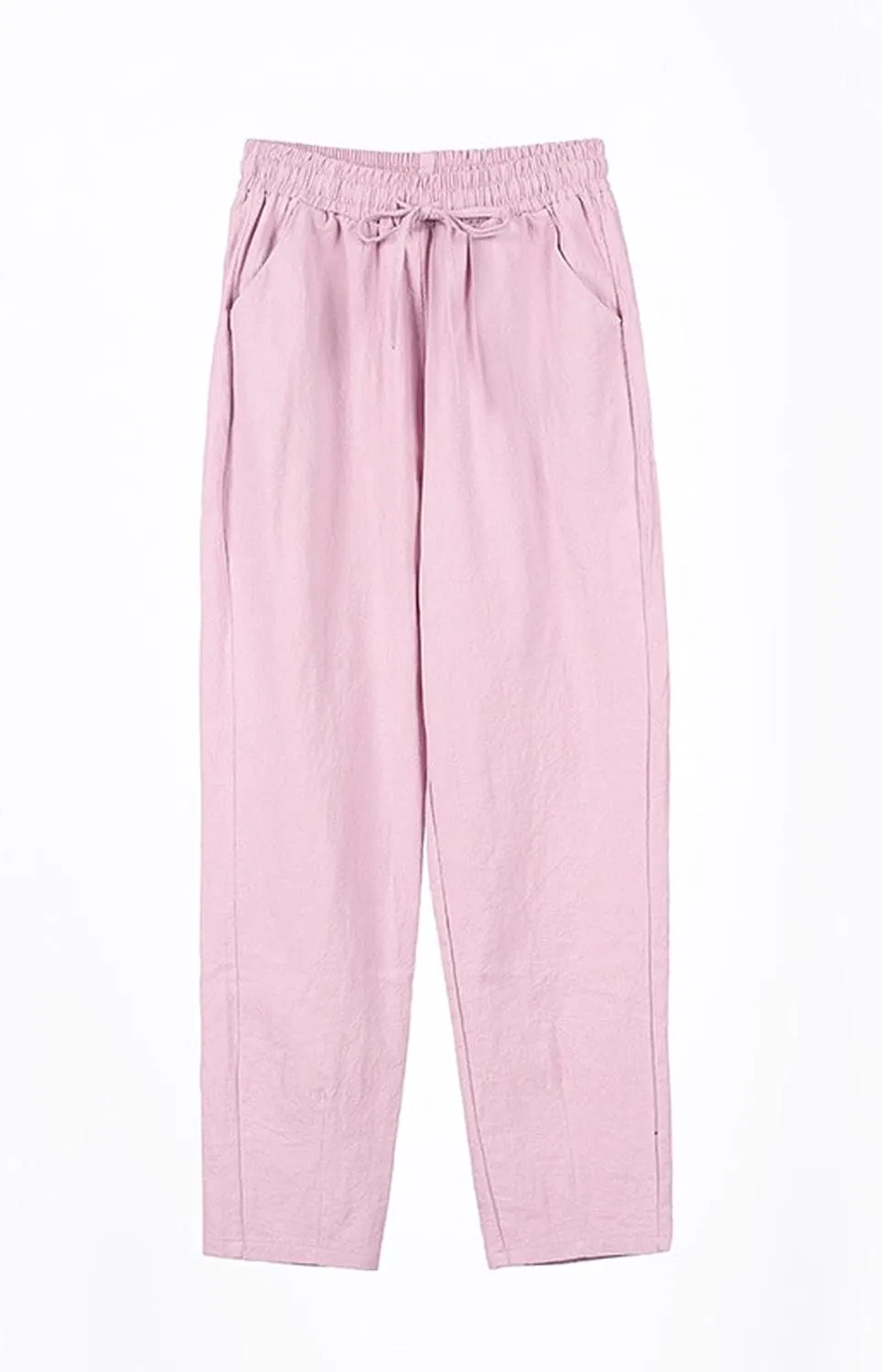 Linen Cropped Pants Women Straight Leg Elastic Waist Drawstring Casual Pants with Pockets 2025 Summer Beach Outfits