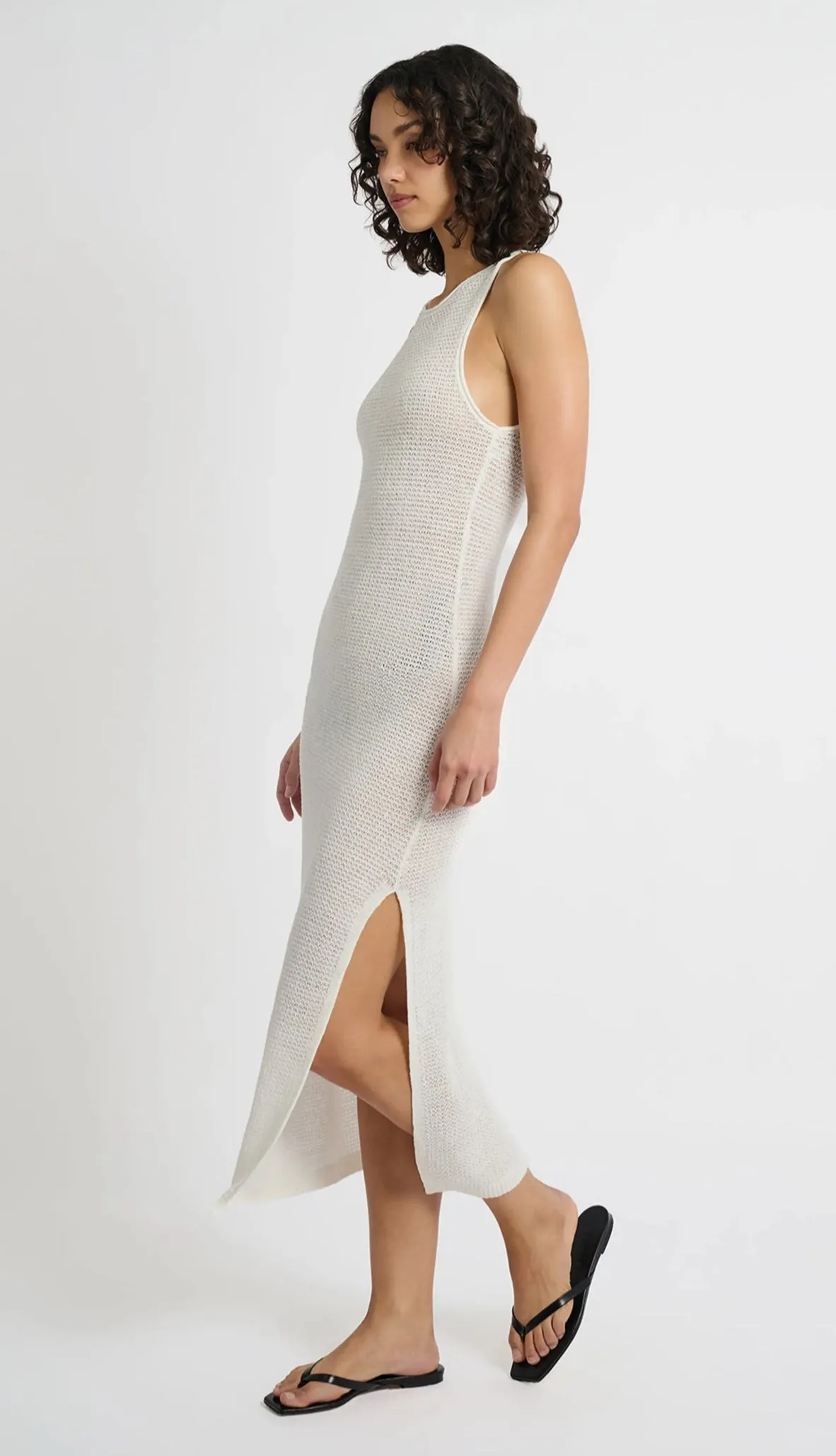 LINEN KNIT SOOP BACK MAXI DRESS