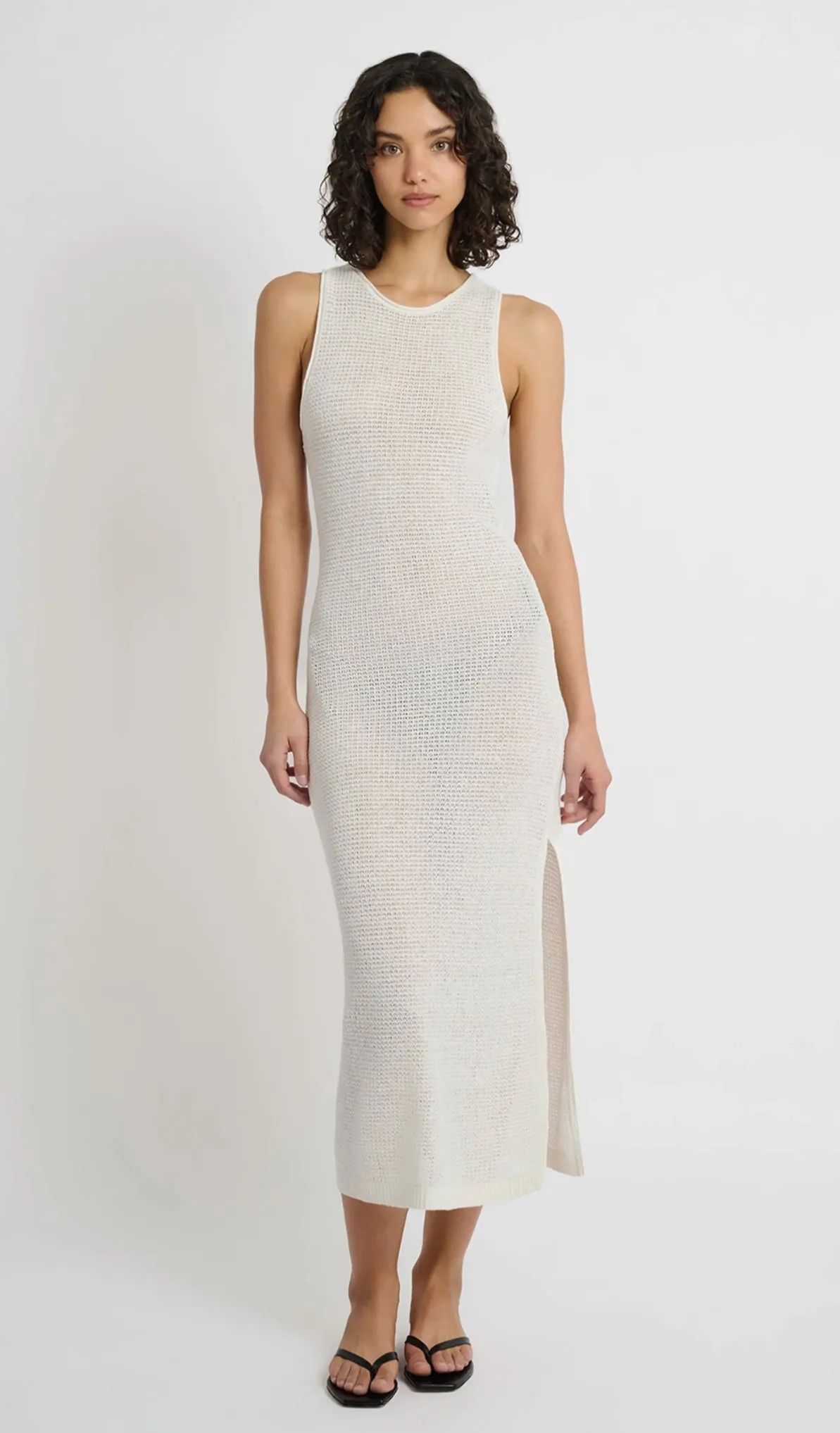 LINEN KNIT SOOP BACK MAXI DRESS