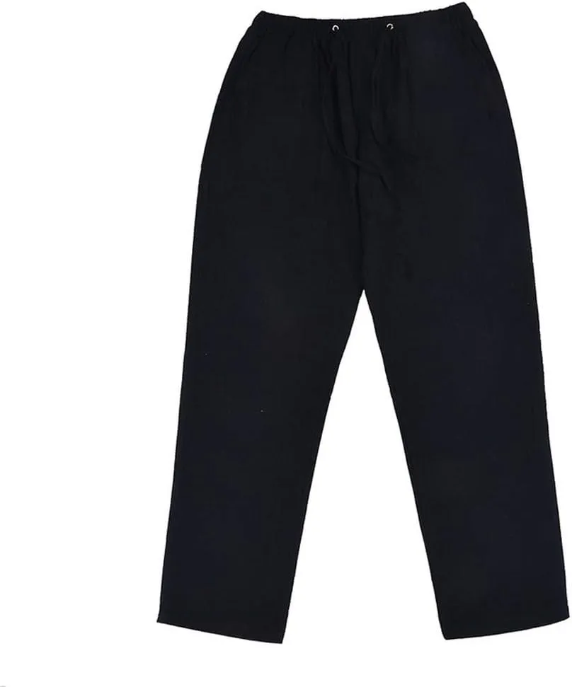 Linen Pants Men Big Tall Casual Cotton Yoga Pants with Pockets Drawstring Elastic Waist Straight-Leg Lightweight Trousers