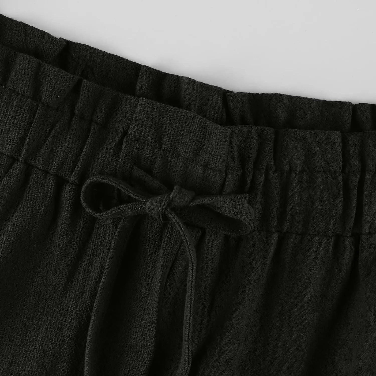 Linen Pants Women Casual Summer Wide Leg Flowy Capri Pant Plus Size Baggy High Waist Palazzo Beach Lounge Trousers