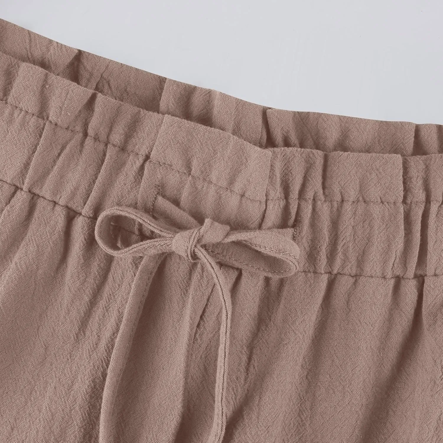 Linen Pants Women Casual Summer Wide Leg Flowy Capri Pant Plus Size Baggy High Waist Palazzo Beach Lounge Trousers