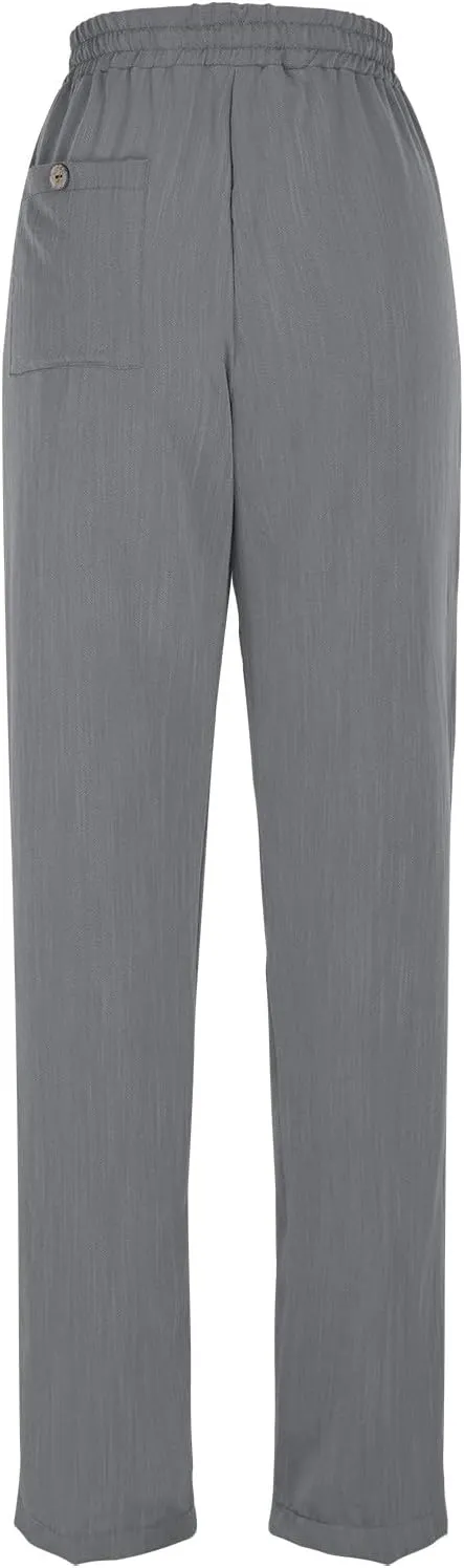 Linen Pants Women Summer,Wide Leg Casual Cotton Linen Pants High Waisted Drawstring Lounge Pants Beach Trousers