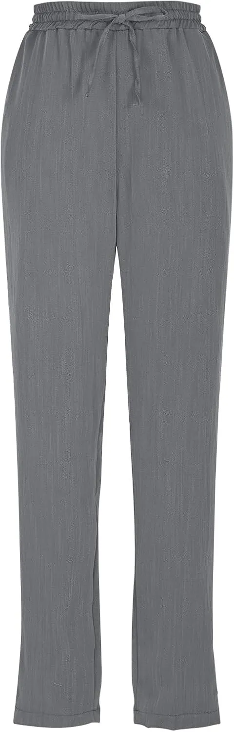 Linen Pants Women Summer,Wide Leg Casual Cotton Linen Pants High Waisted Drawstring Lounge Pants Beach Trousers
