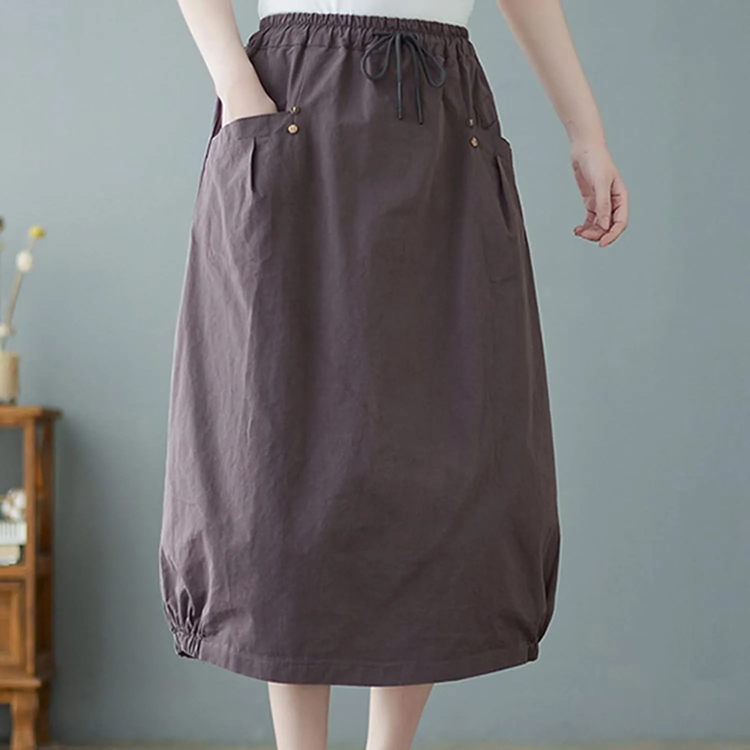 Linen Skirt for Women Casual Loose Fit Baggy Skirts High Rise Cozy Lounge Skirt Summer Pure Flowy Plus Size Skirt