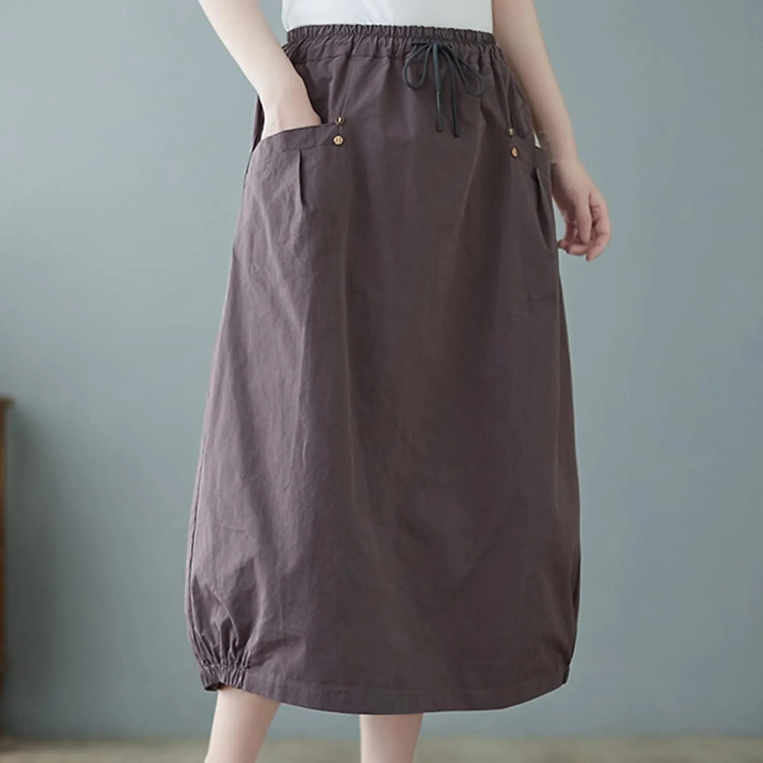 Linen Skirt for Women Casual Loose Fit Baggy Skirts High Rise Cozy Lounge Skirt Summer Pure Flowy Plus Size Skirt