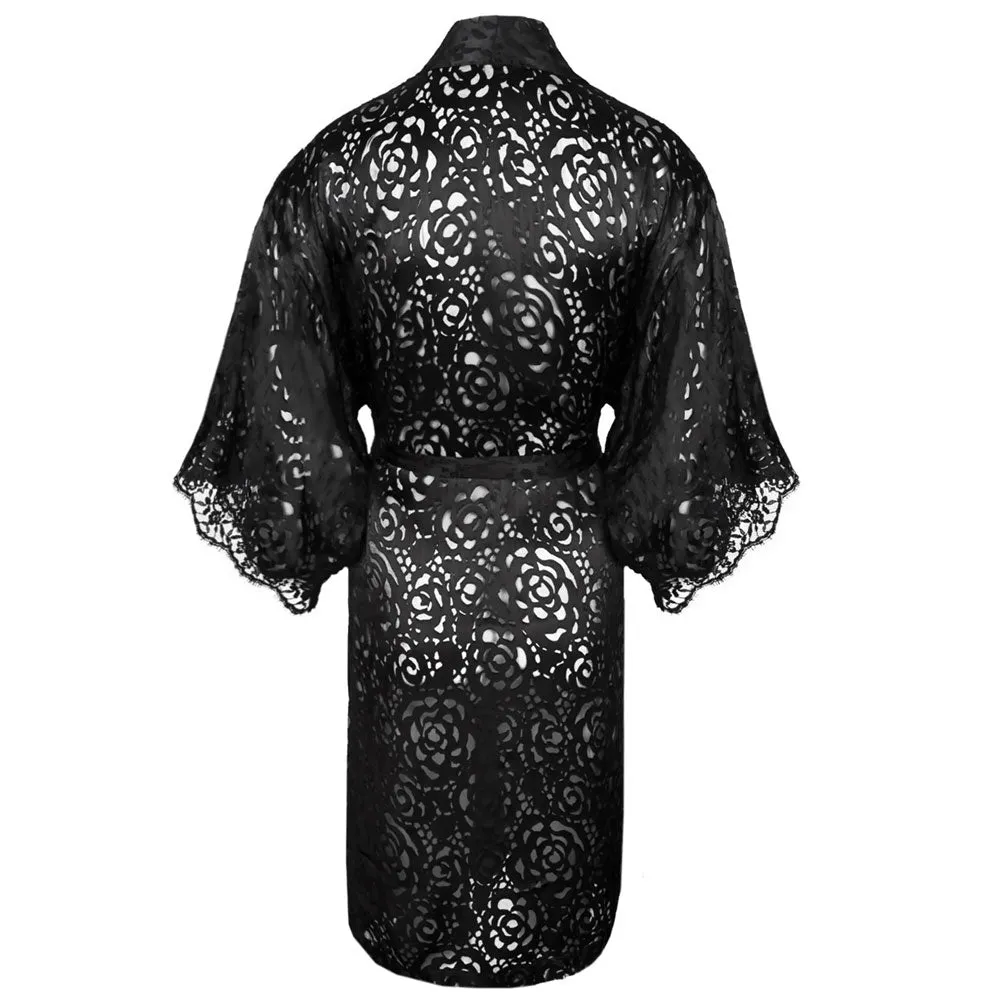 Lise Charmel 'Dressing Floral' Black Silk Robe/Dressing Gown