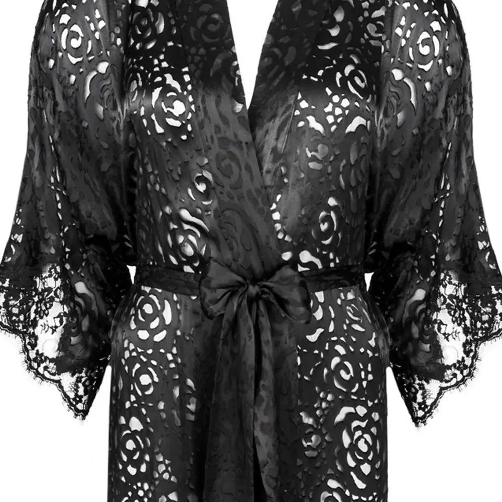 Lise Charmel 'Dressing Floral' Black Silk Robe/Dressing Gown