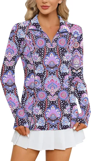 LOMON Women Long Sleeve Shirts Sun Protection 1/4 Zip Summer Quick Dry Hiking Shirts Quarter Zip Pullover for Women