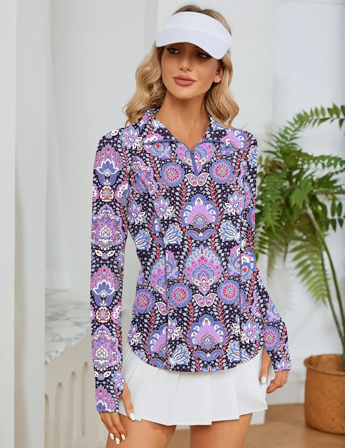 LOMON Women Long Sleeve Shirts Sun Protection 1/4 Zip Summer Quick Dry Hiking Shirts Quarter Zip Pullover for Women