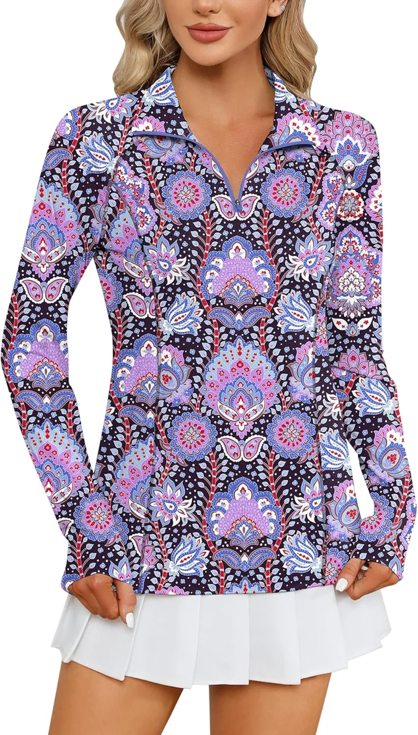 LOMON Women Long Sleeve Shirts Sun Protection 1/4 Zip Summer Quick Dry Hiking Shirts Quarter Zip Pullover for Women