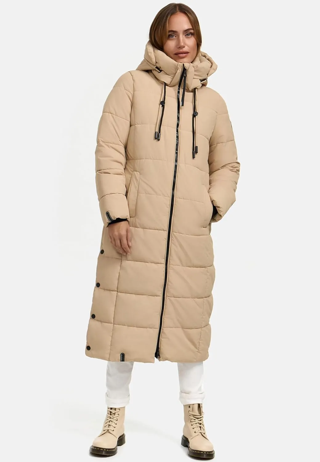 Long Fall & Winter Coat for Women | Detachable Hood | Quilted Womens Calf-Length Jacket | Nadeshikoo XVI XS-5XL