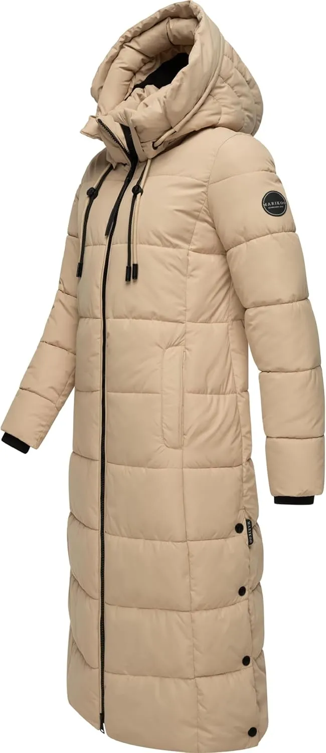Long Fall & Winter Coat for Women | Detachable Hood | Quilted Womens Calf-Length Jacket | Nadeshikoo XVI XS-5XL