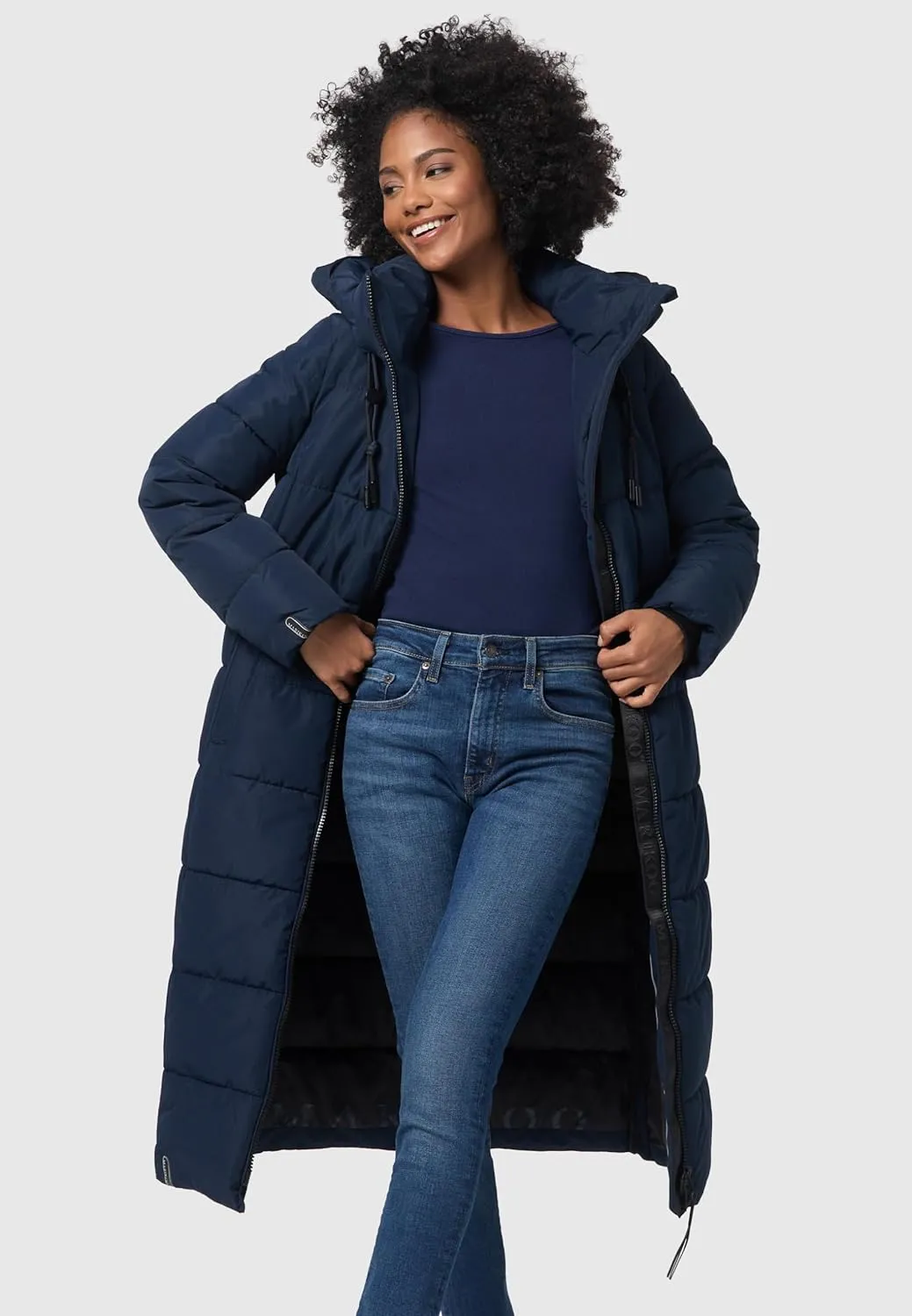 Long Fall & Winter Coat for Women | Detachable Hood | Quilted Womens Calf-Length Jacket | Nadeshikoo XVI XS-5XL