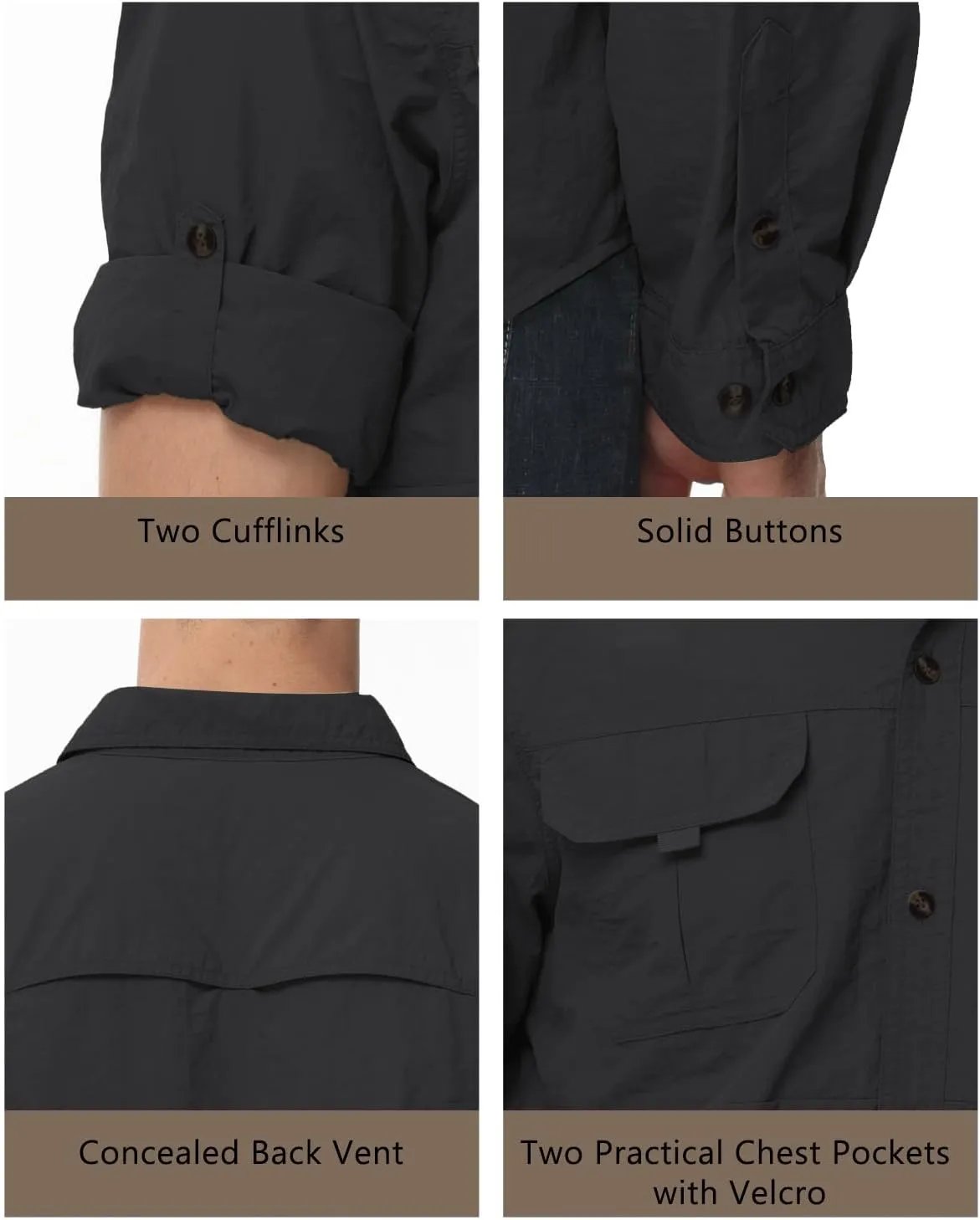 Long Sleeve Men's Safari Shirts, Quick Dry Fishing Shirt, for Traveling, Camping and Hiking