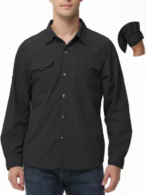 Long Sleeve Men's Safari Shirts, Quick Dry Fishing Shirt, for Traveling, Camping and Hiking