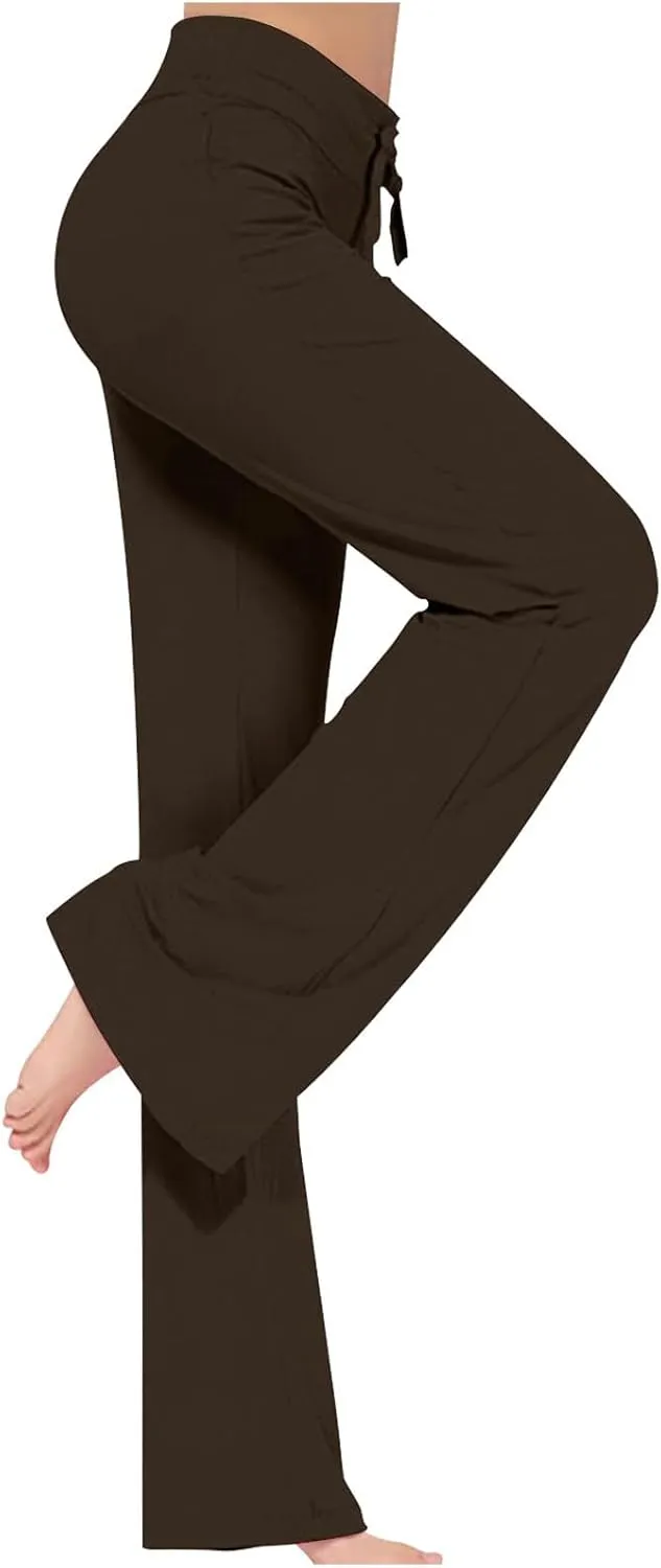 Loose Yoga Pants for Women Casual Trendy Solid Color Drawstring Trousers Elegant High Waist Wide Leg Long Pants 2025
