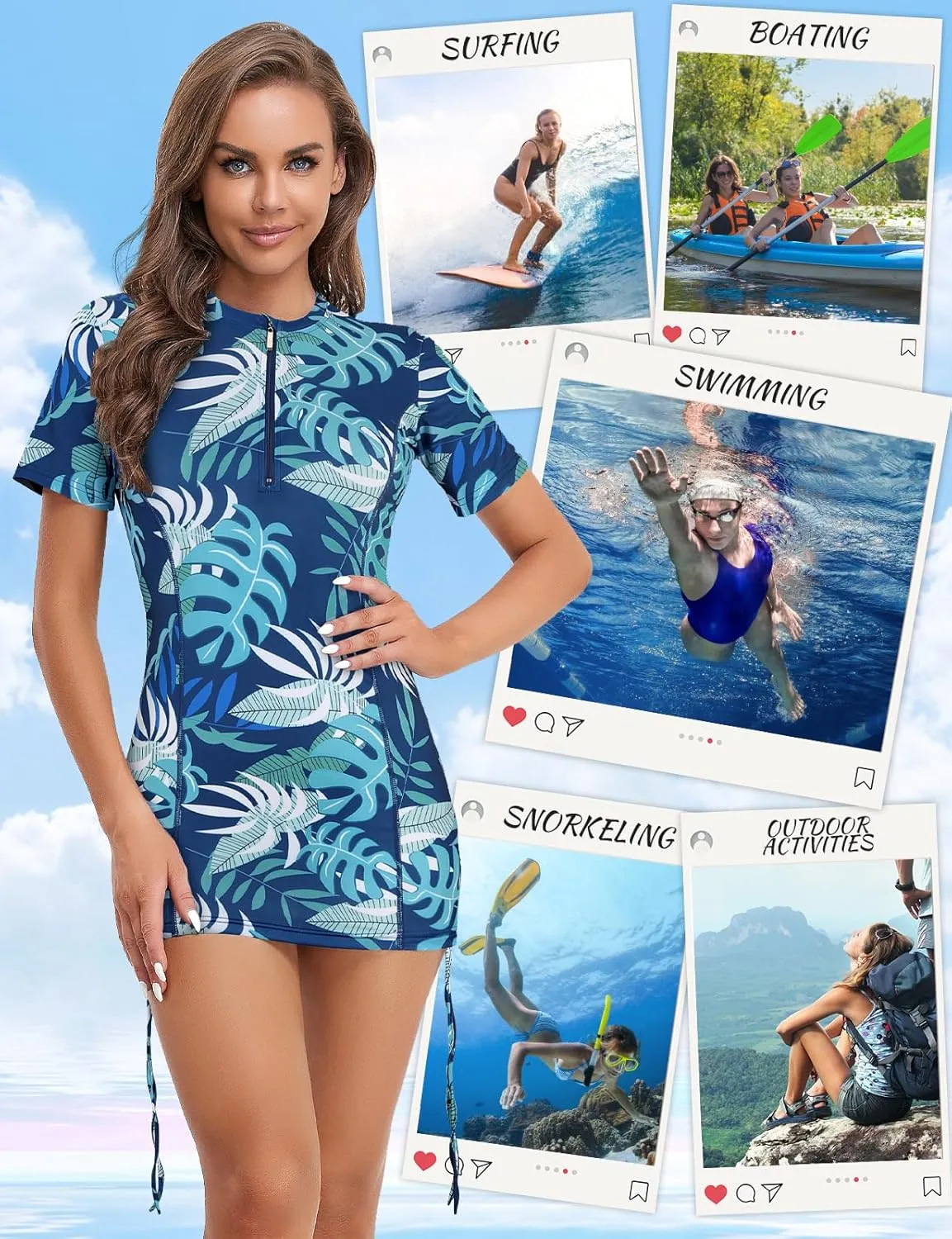 LURANEE Womens Short Sleeve Rash Guard Shirts UPF 50  Side Adjustable Wetsuit Swimsuit Top S-XXL