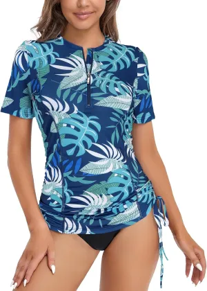 LURANEE Womens Short Sleeve Rash Guard Shirts UPF 50  Side Adjustable Wetsuit Swimsuit Top S-XXL