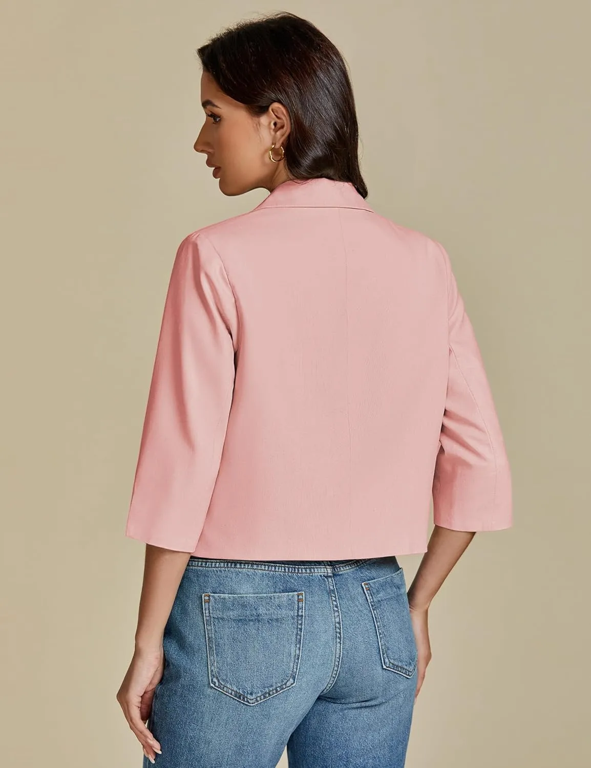 luvamia Linen Blazers for Women Business Casual Cropped 3/4 Sleeve Lightweight Lined Work Office Suit Blazer Jackets