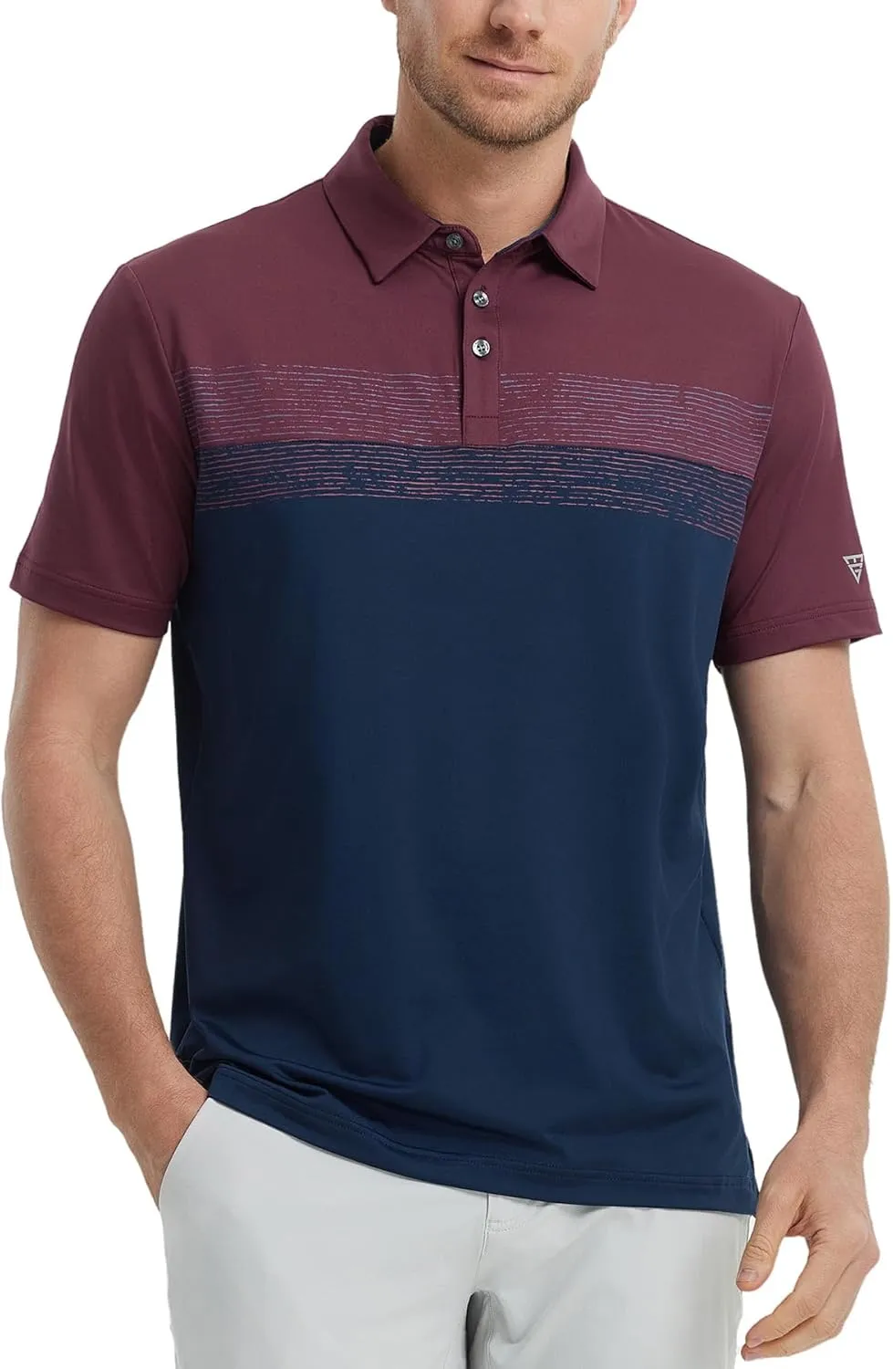 M MAELREG Golf Shirts for Men Dry Fit Performance Chest Print Color Block Moisture Wicking Casual Short Sleeve Polo Shirts