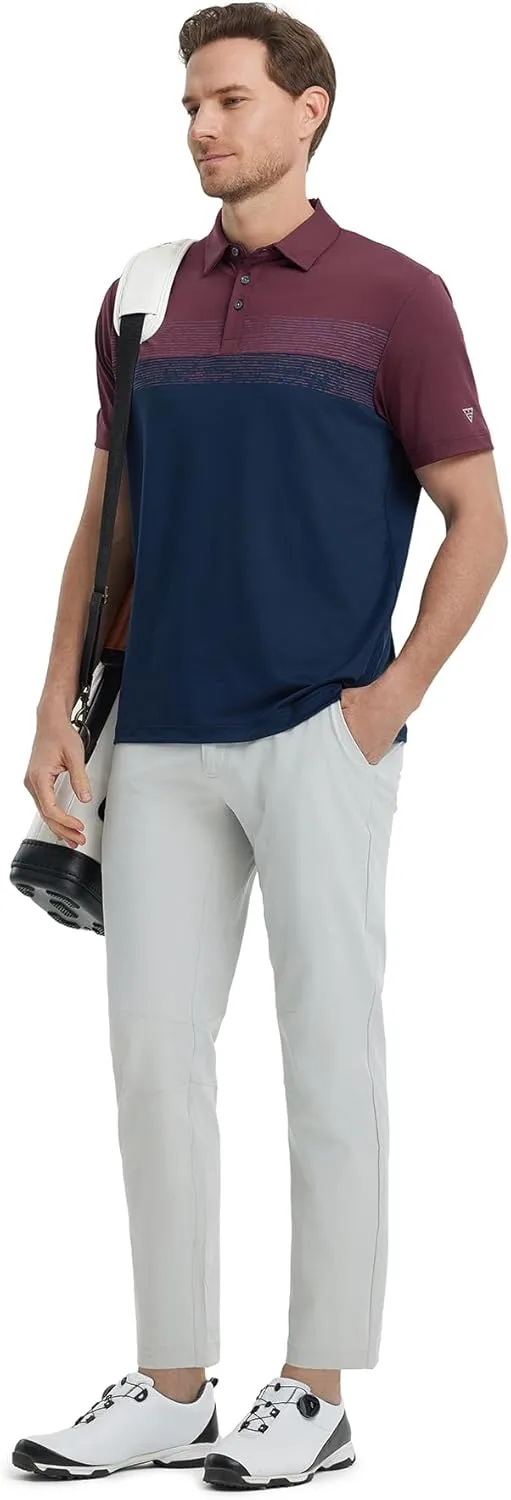 M MAELREG Golf Shirts for Men Dry Fit Performance Chest Print Color Block Moisture Wicking Casual Short Sleeve Polo Shirts