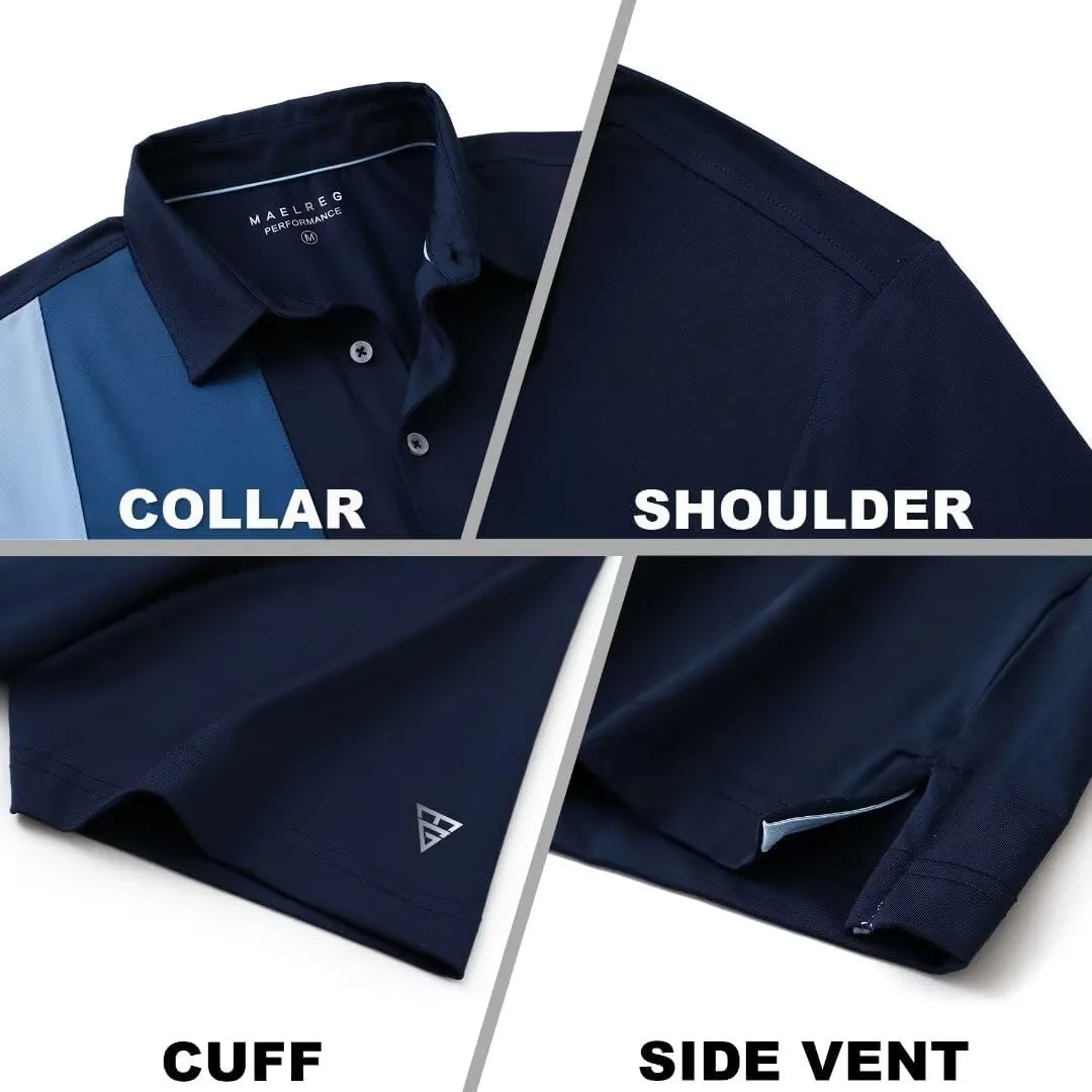 M MAELREG Mens Golf Polo Shirts Short Sleeve Dry Fit Casual Performance Moisture Wicking Color Block Polo Shirts for Men