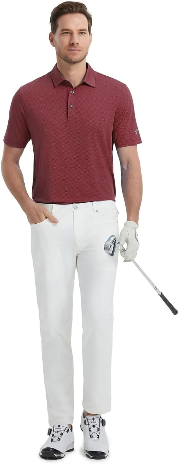 M MAELREG Mens Golf Shirts Moisture Wicking Dry Fit Business Casual Stretch Jacquard Short Sleeve Golf Polo Shirts for Men