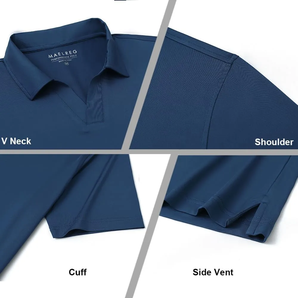M MAELREG V Neck Polo Shirts for Men Performance Casual Moisture Wicking Mens Golf Polo Shirts Short Sleeve with Collar
