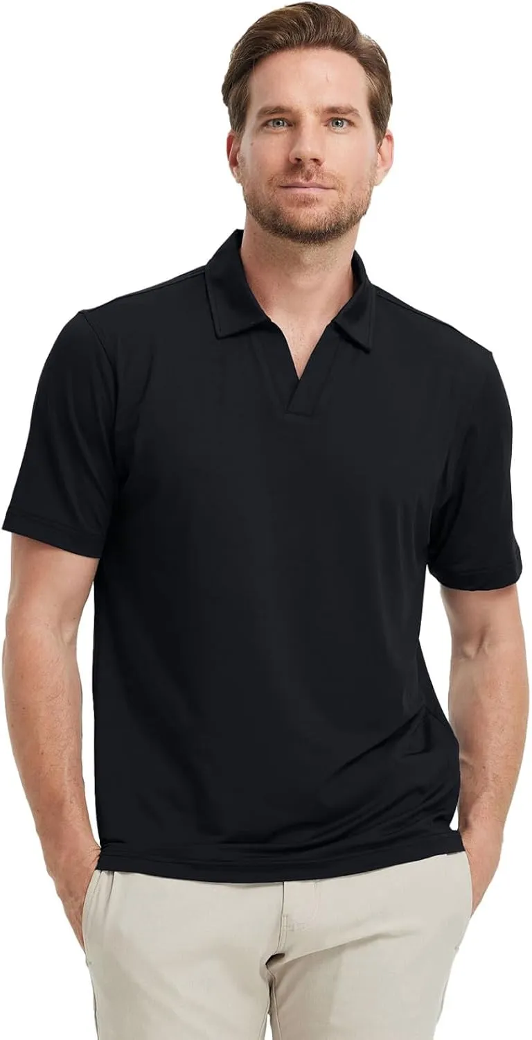 M MAELREG V Neck Polo Shirts for Men Performance Casual Moisture Wicking Mens Golf Polo Shirts Short Sleeve with Collar