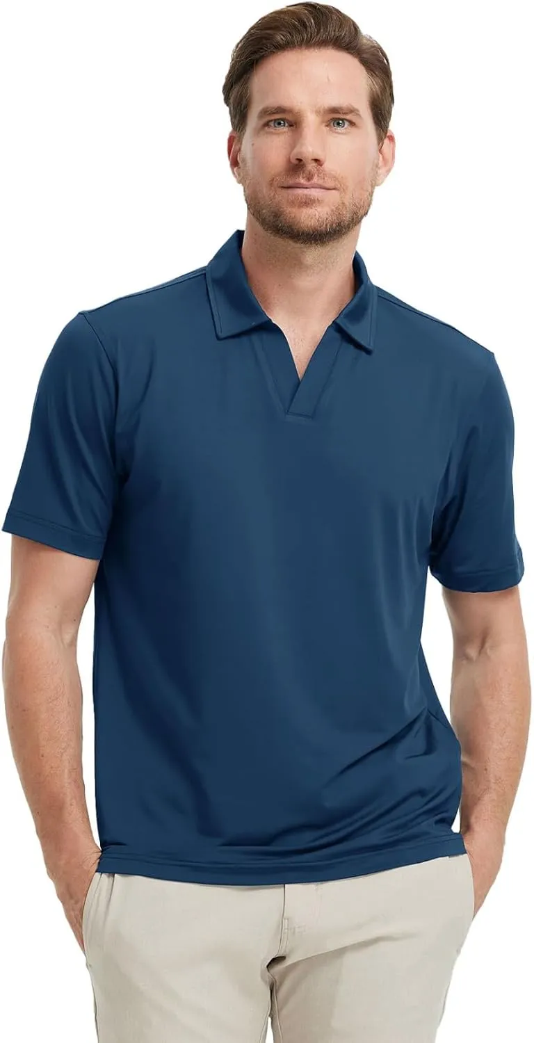 M MAELREG V Neck Polo Shirts for Men Performance Casual Moisture Wicking Mens Golf Polo Shirts Short Sleeve with Collar